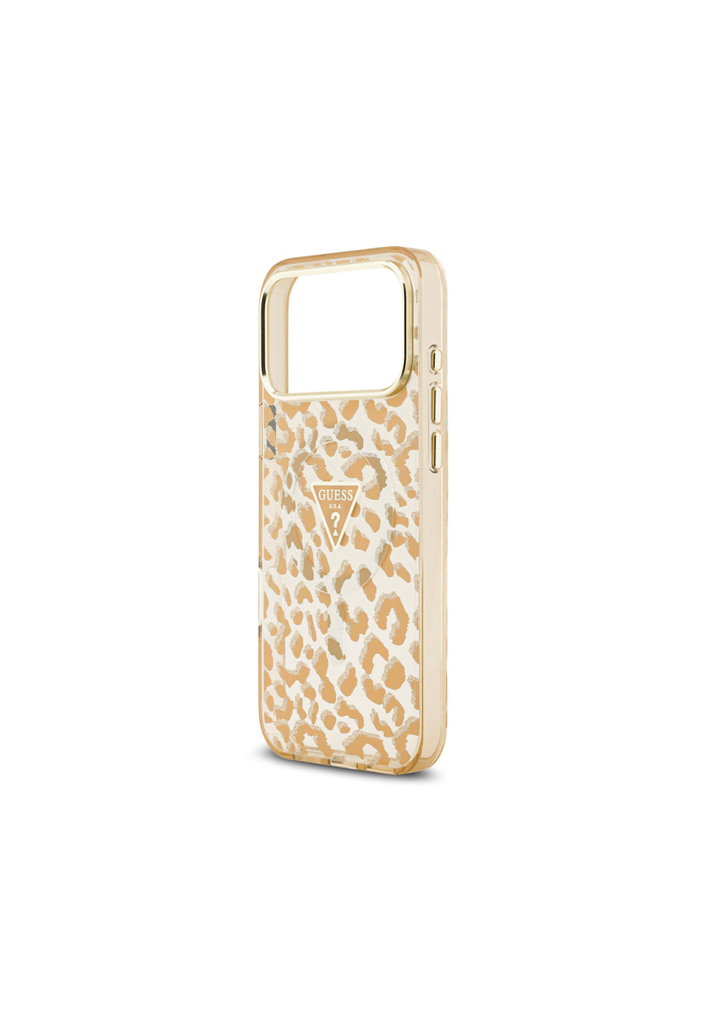 Guess Üçgen Logolu Simli Leopar Desenli – iPhone 18 Pro Kılıfı