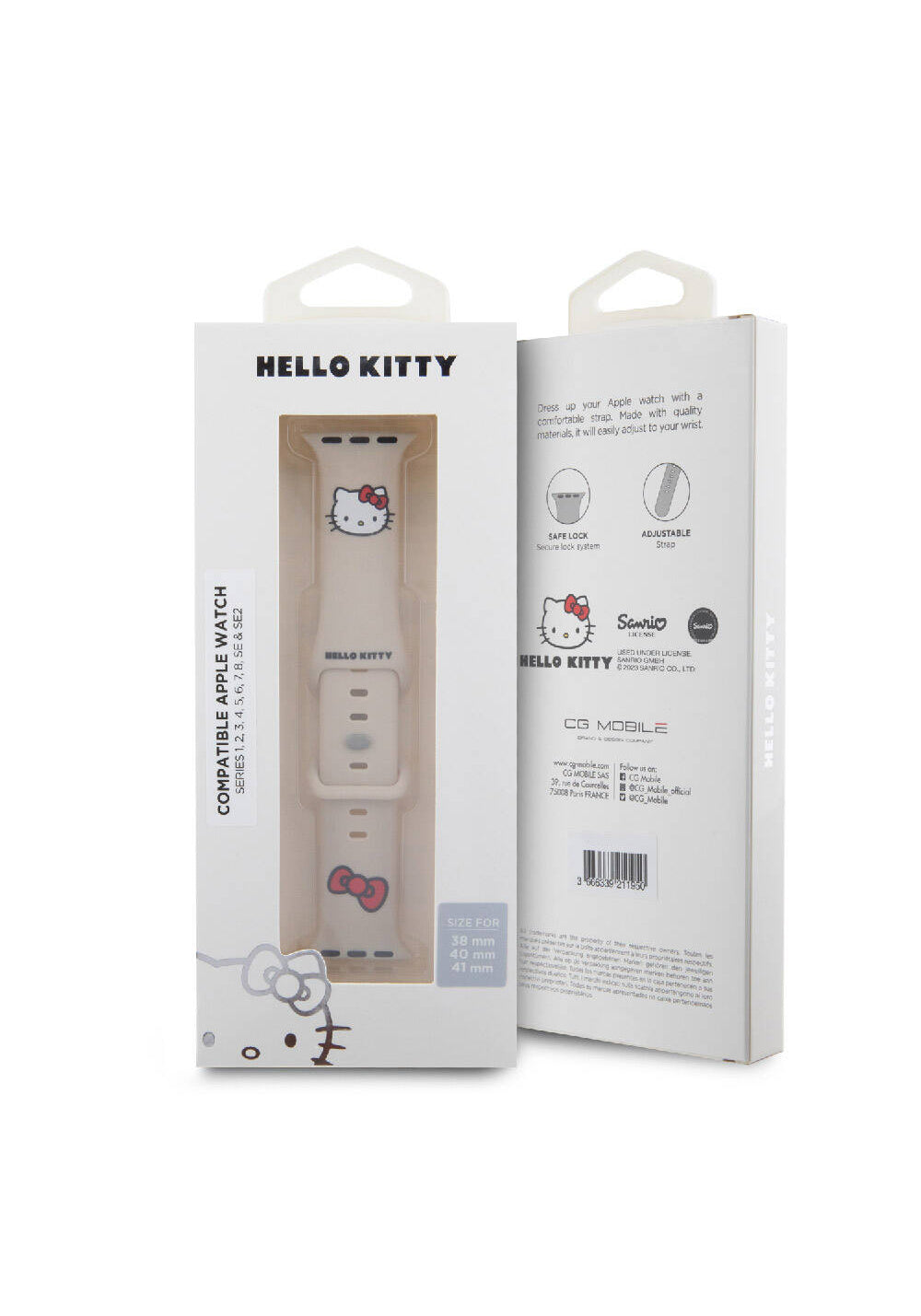 Hello Kitty Kitty Head & Bow Yazı ve Fiyonk Desenli Kordon – Apple Watch 38/40/41 mm