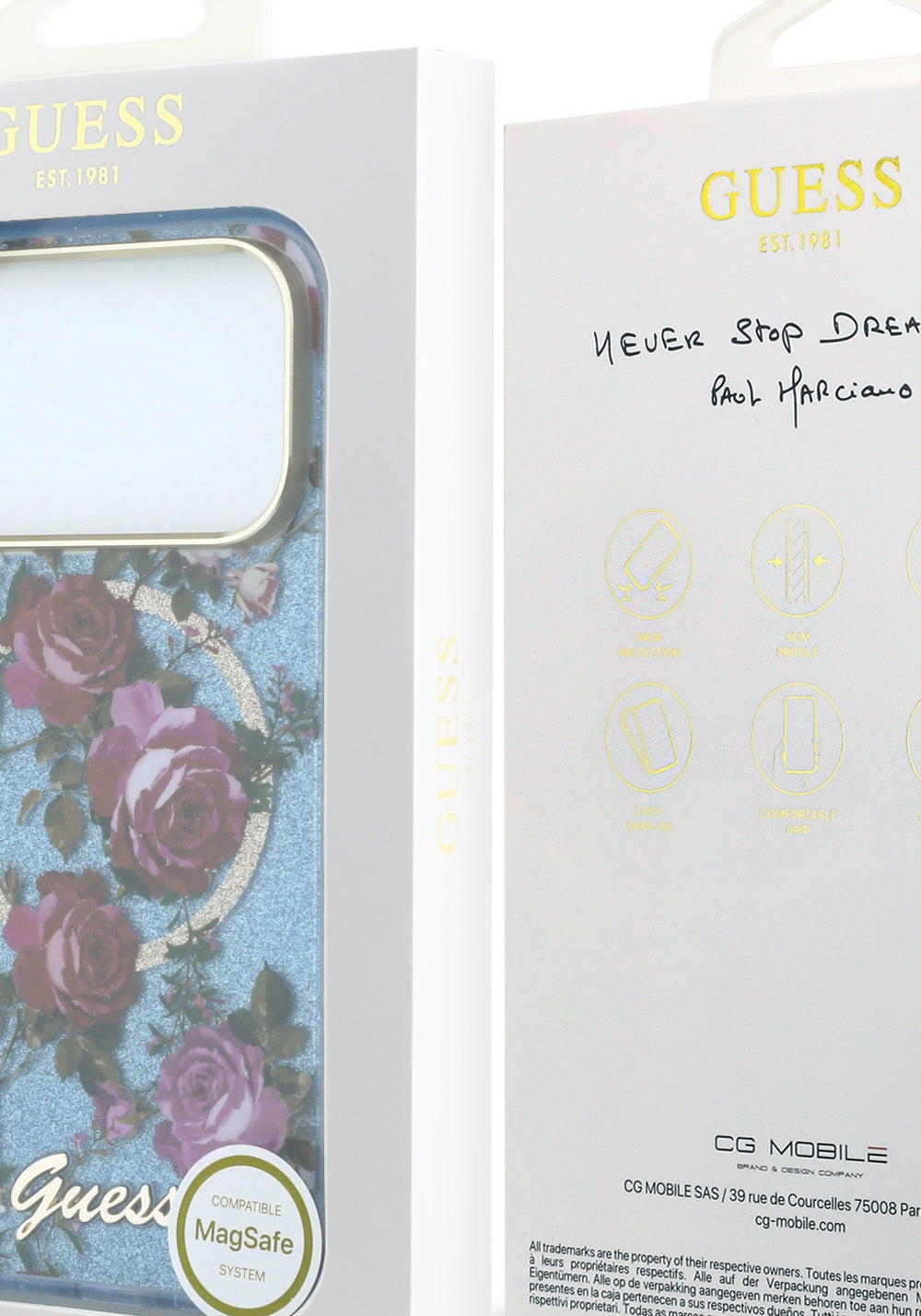 Guess Gül Desenli Simli Yazı Logolu – iPhone 18 Pro Kılıfı