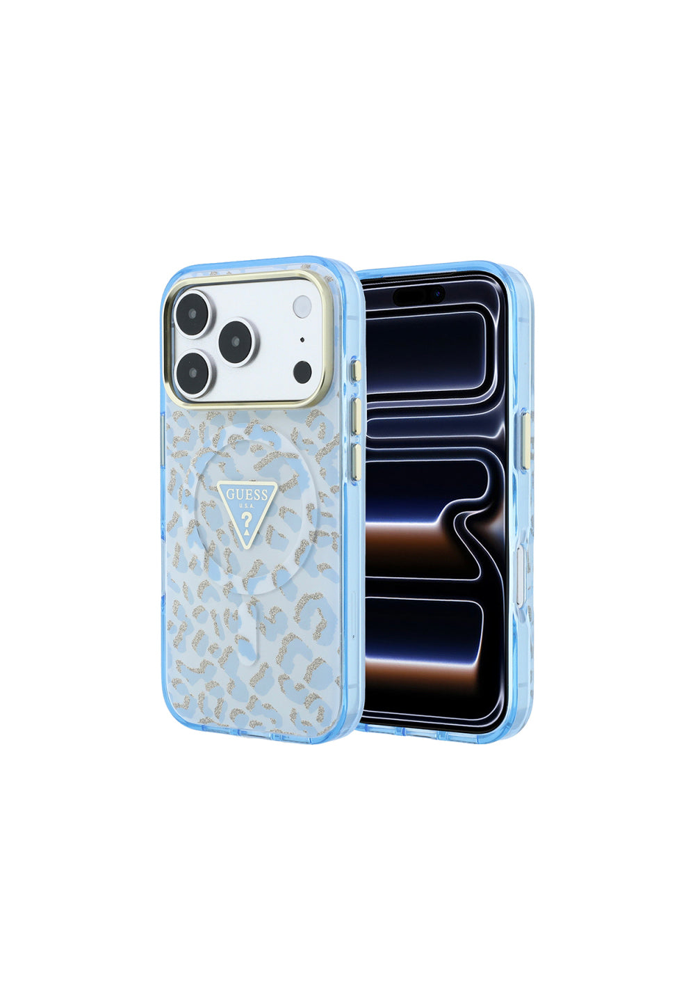 Guess Üçgen Logolu Simli Leopar Desenli – iPhone 18 Pro Max Kılıfı