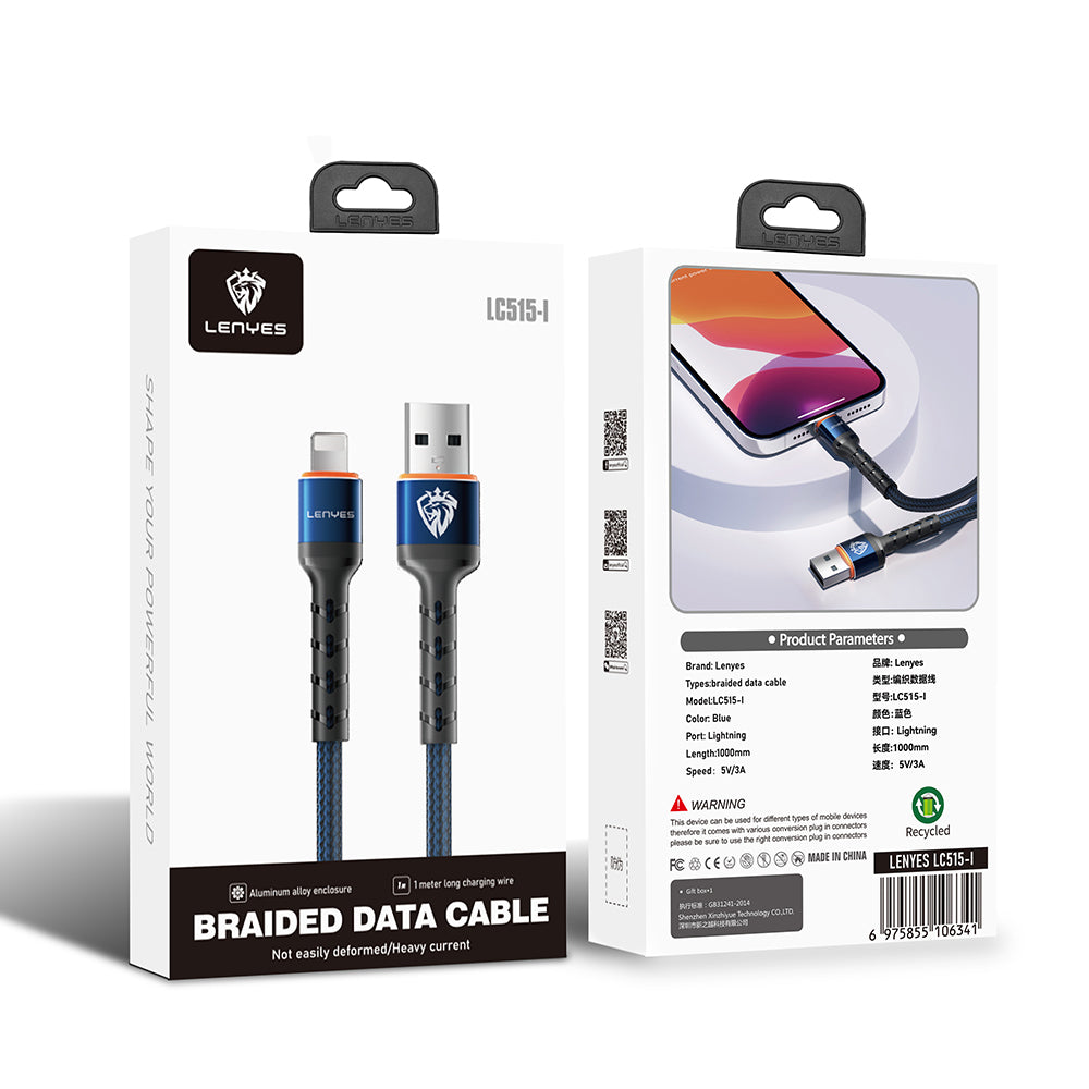 Lenyes LC515 – USB-A–Lightning 3A Örgülü Kablo 1 m