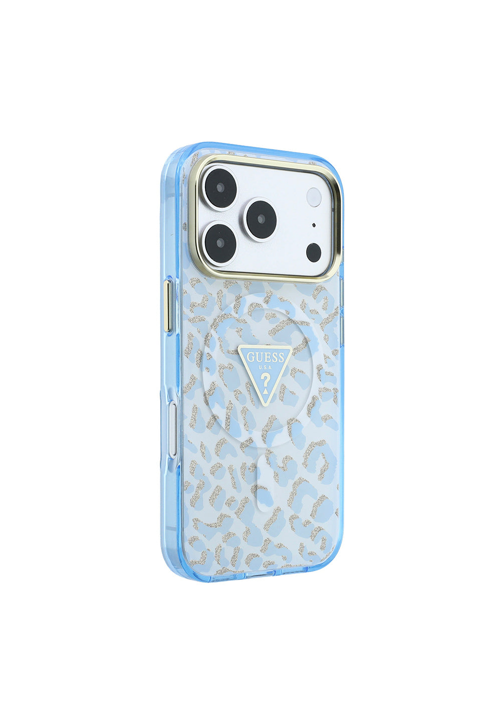 Guess Üçgen Logolu Simli Leopar Desenli – iPhone 18 Pro Max Kılıfı