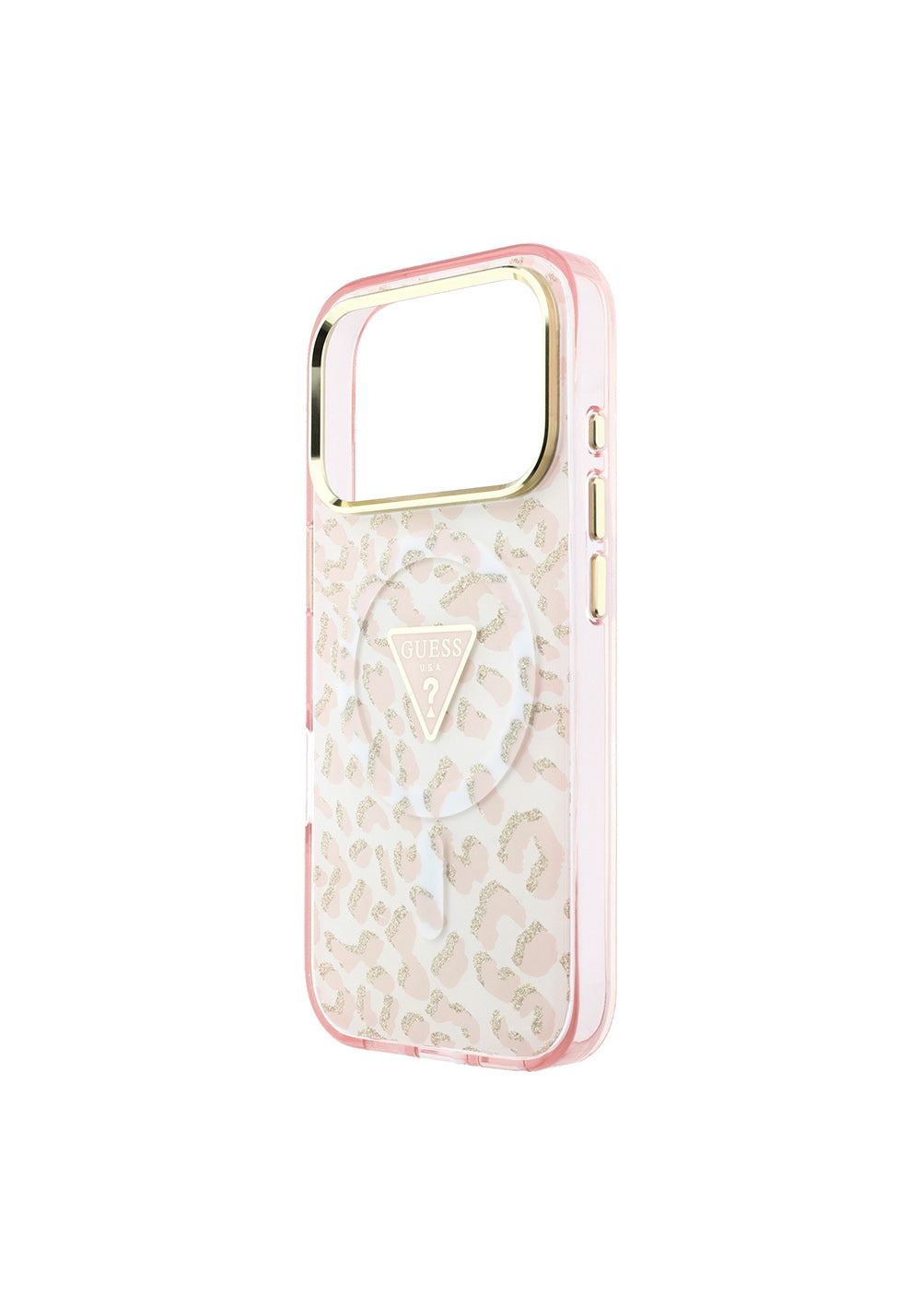 Guess Üçgen Logolu Simli Leopar Desenli – iPhone 18 Pro Max Kılıfı