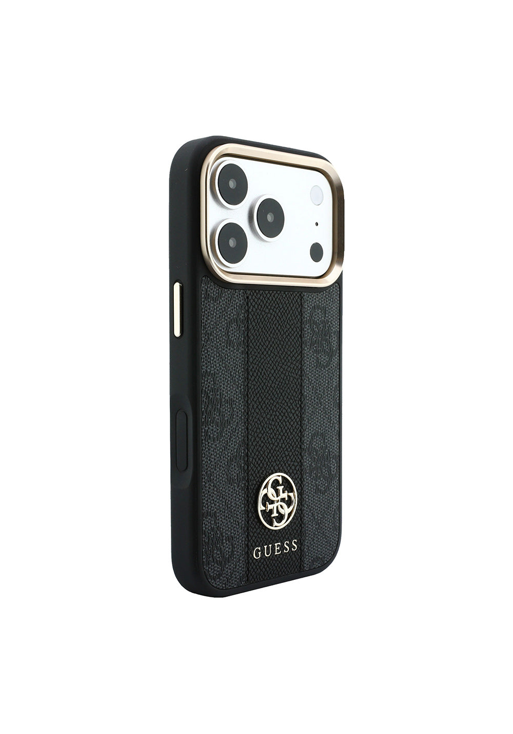 Guess Deri 4G Desenli Şeritli Yazı Logolu – iPhone 18 Pro Kılıfı