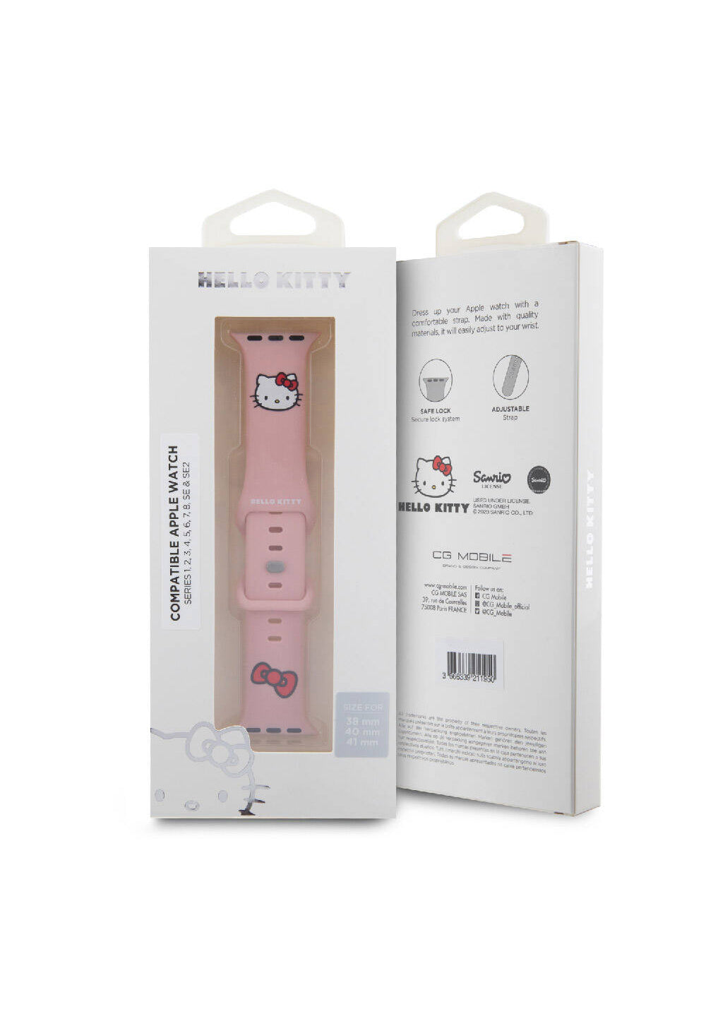 Hello Kitty Kitty Head & Bow Yazı ve Fiyonk Desenli Kordon – Apple Watch 38/40/41 mm