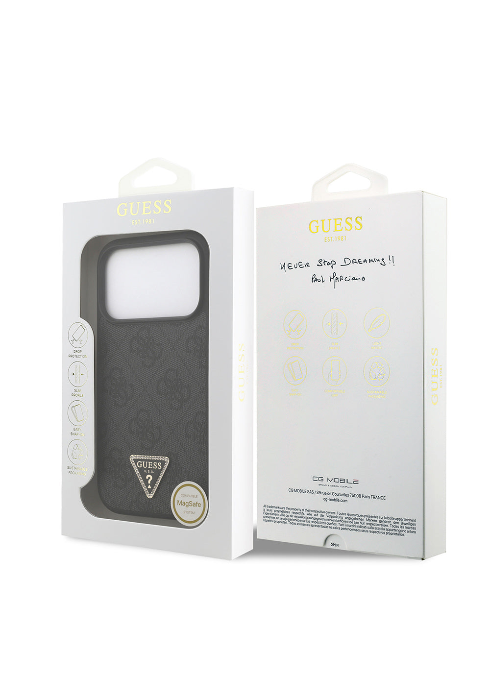 Guess Strass 4G Üçgen Logolu – iPhone 18 Pro Kılıfı