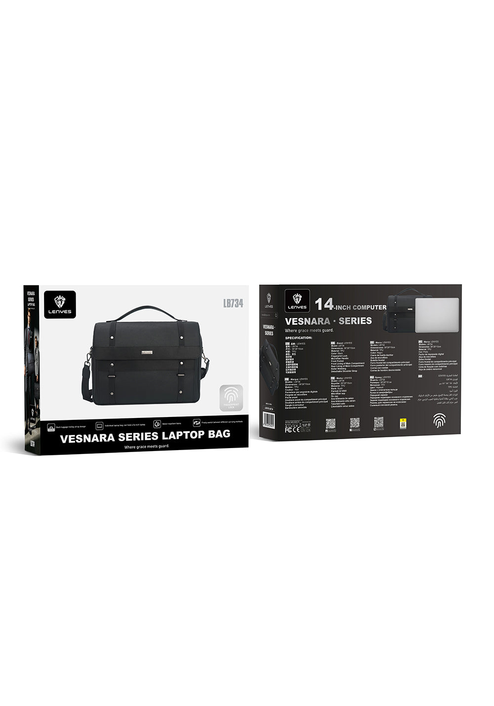 Lenyes LB734 Vesnara – Parmak İzi Kilitli 14 inç Laptop Çantası