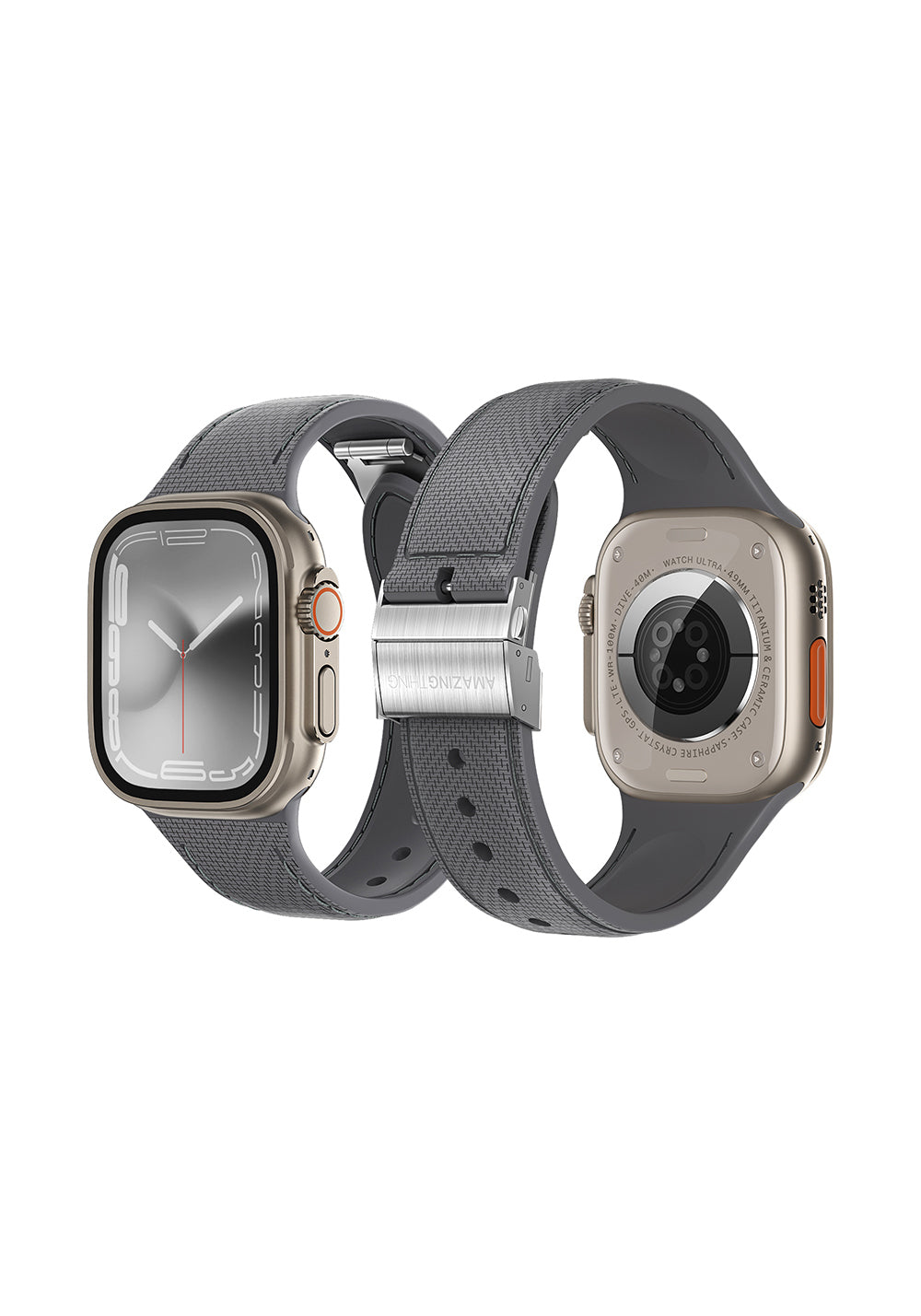 Amazingthing Titan Swift Deri Dokulu Silikon Kordon – Apple Watch 45/46/49 mm