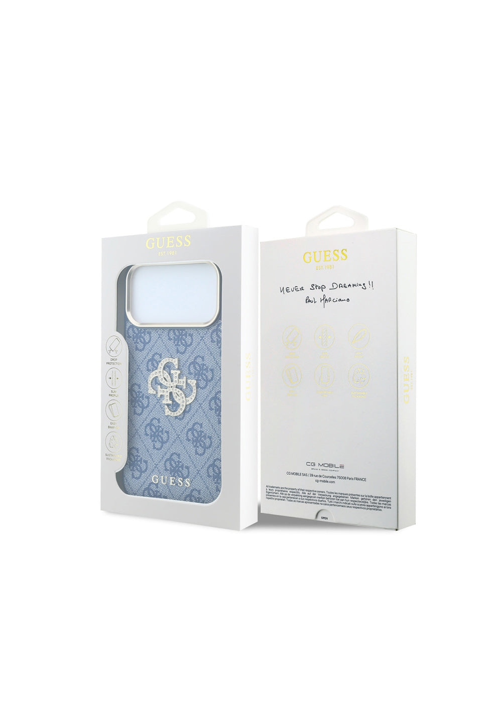 Guess 4G Büyük Taşlı Resin Logolu PU – iPhone 18 Pro Max Kılıfı