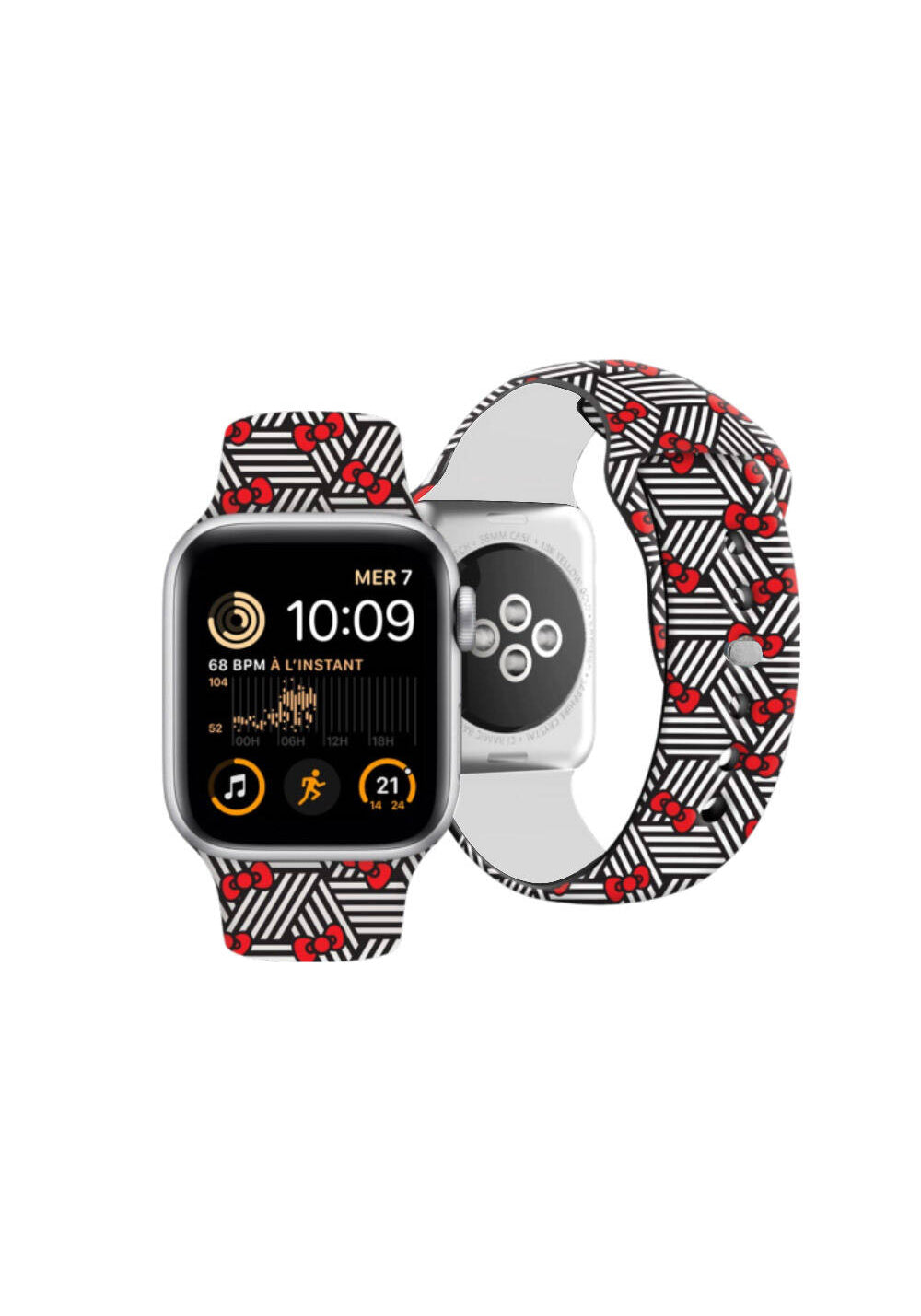 Hello Kitty Bows & Stripes Fiyonk Desenli Silikon Kordon – Apple Watch 38/40/41 mm