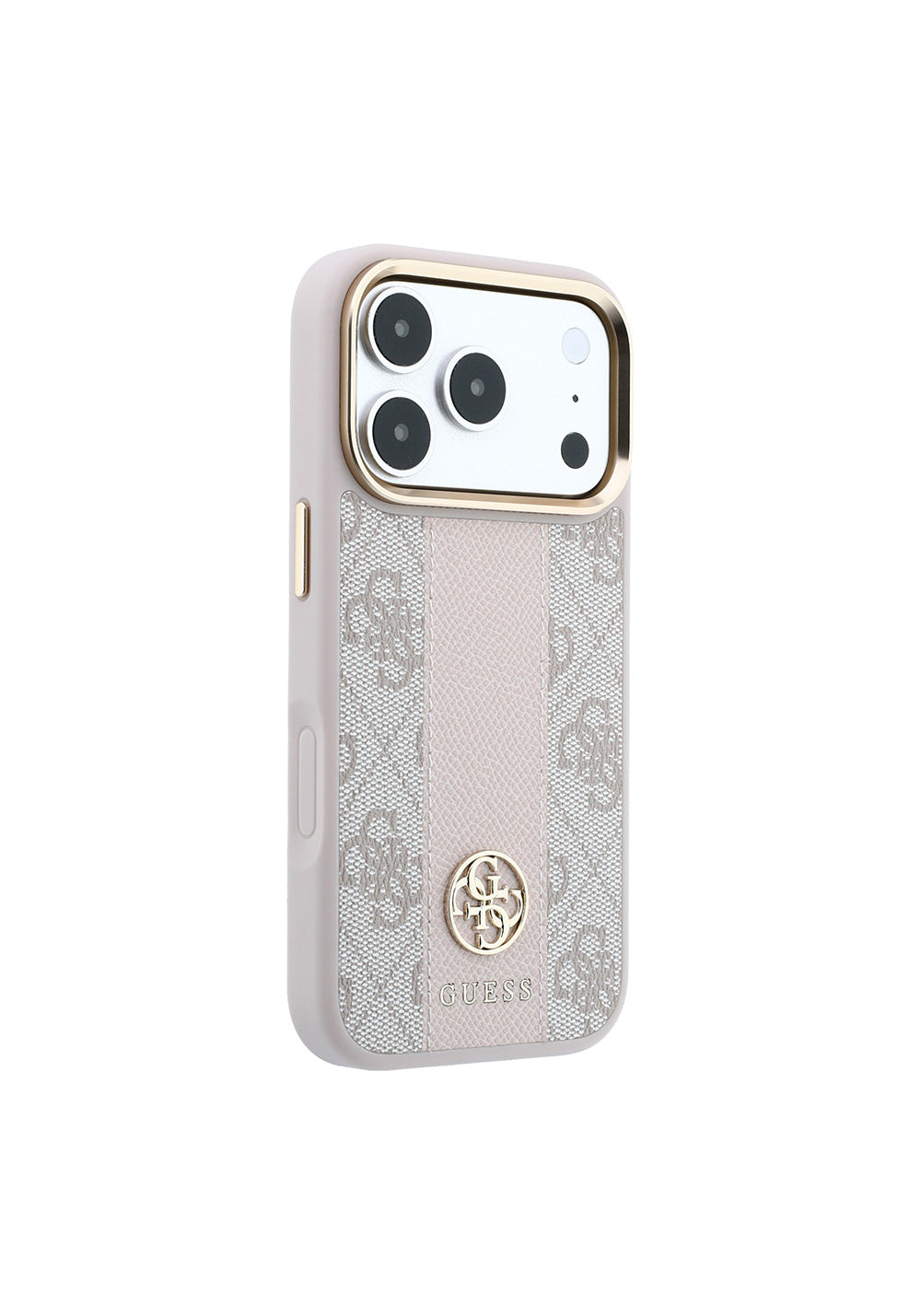 Guess Deri 4G Desenli Şeritli Yazı Logolu – iPhone 18 Pro Max Kılıfı