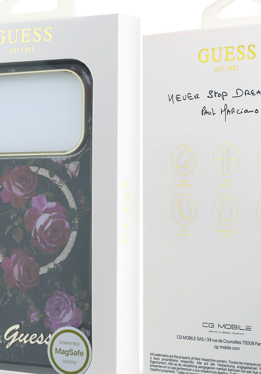 Guess Gül Desenli Simli Yazı Logolu – iPhone 18 Pro Kılıfı