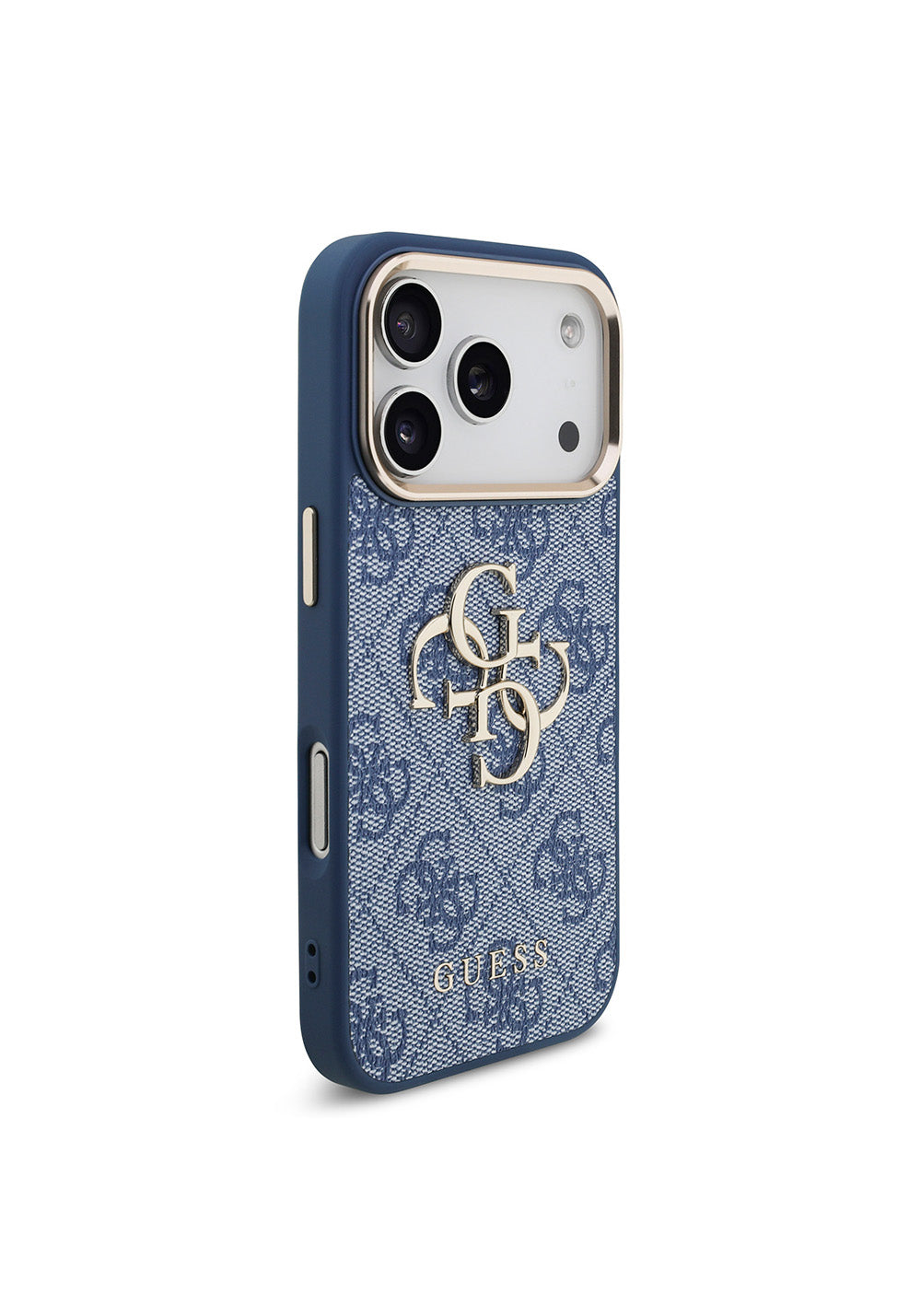 Guess Gold Metal Kamera Çerçeveli 4G Desenli Metal Büyük 4G ve Yazı Logolu – iPhone 18 Pro Kılıfı