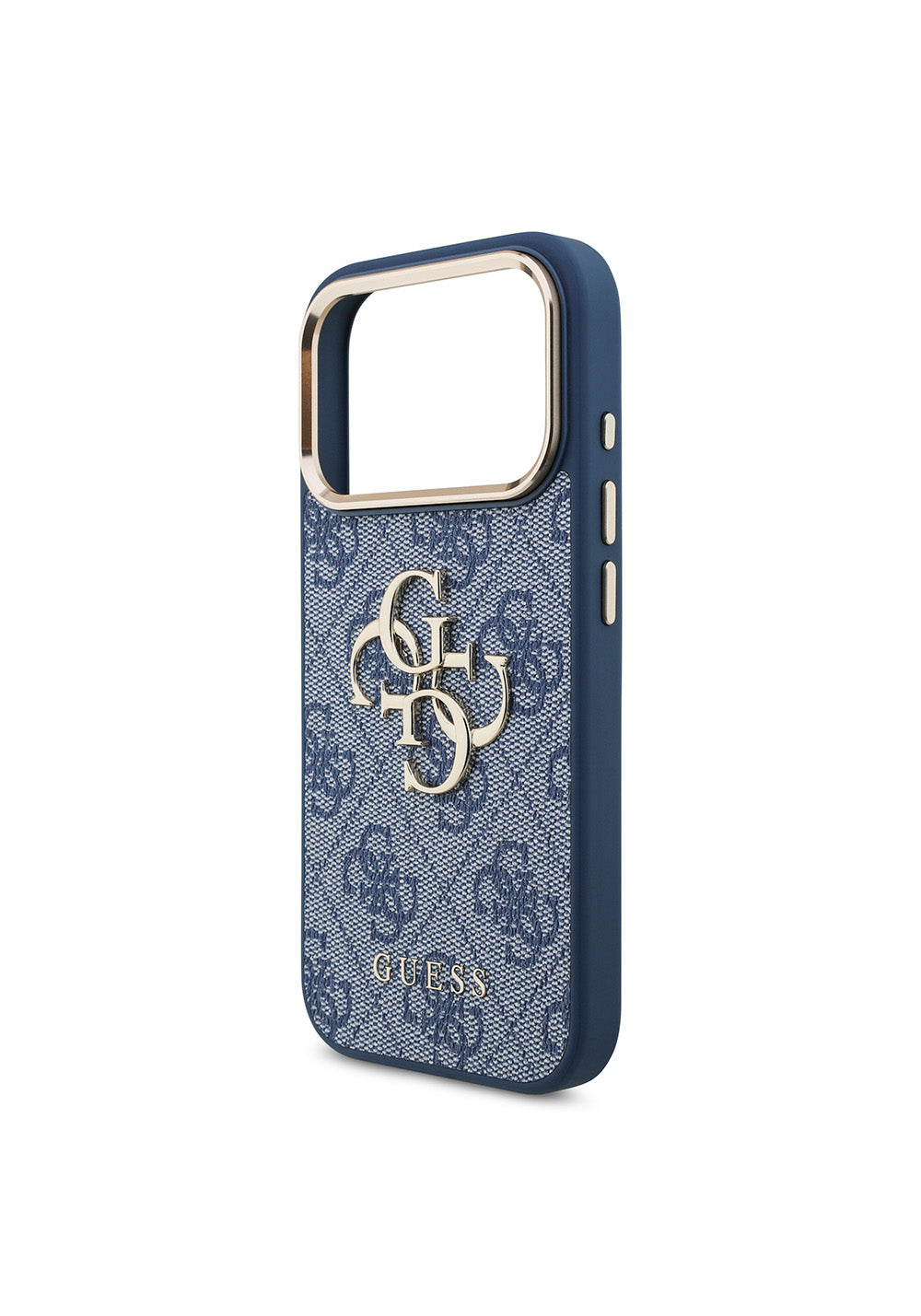 Guess Gold Metal Kamera Çerçeveli 4G Desenli Metal Büyük 4G ve Yazı Logolu – iPhone 18 Pro Kılıfı