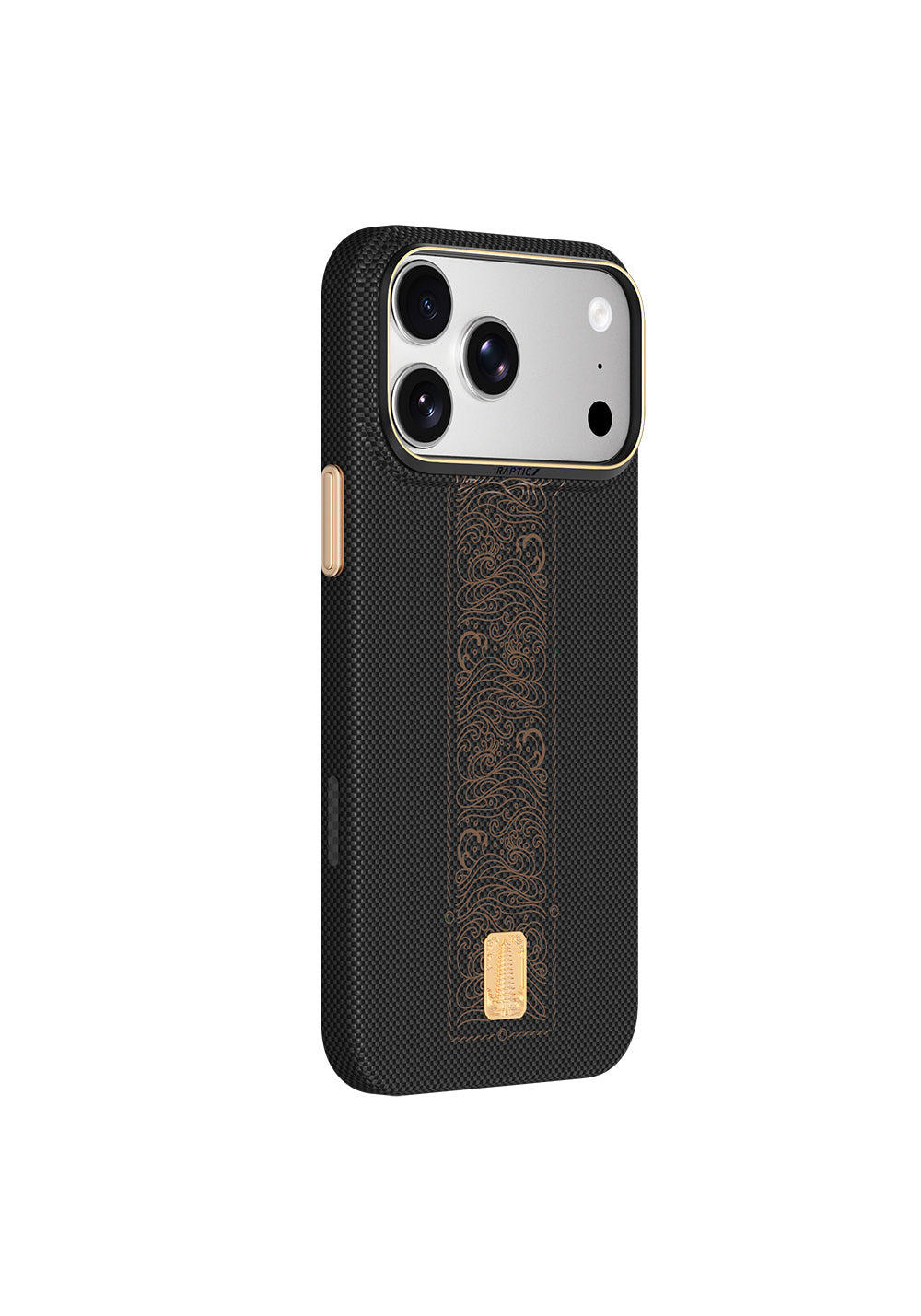 Raptic Aramid Skin Rise 24 Ayar Altın Kaplamalı Karbon – iPhone 18 Pro Kılıfı