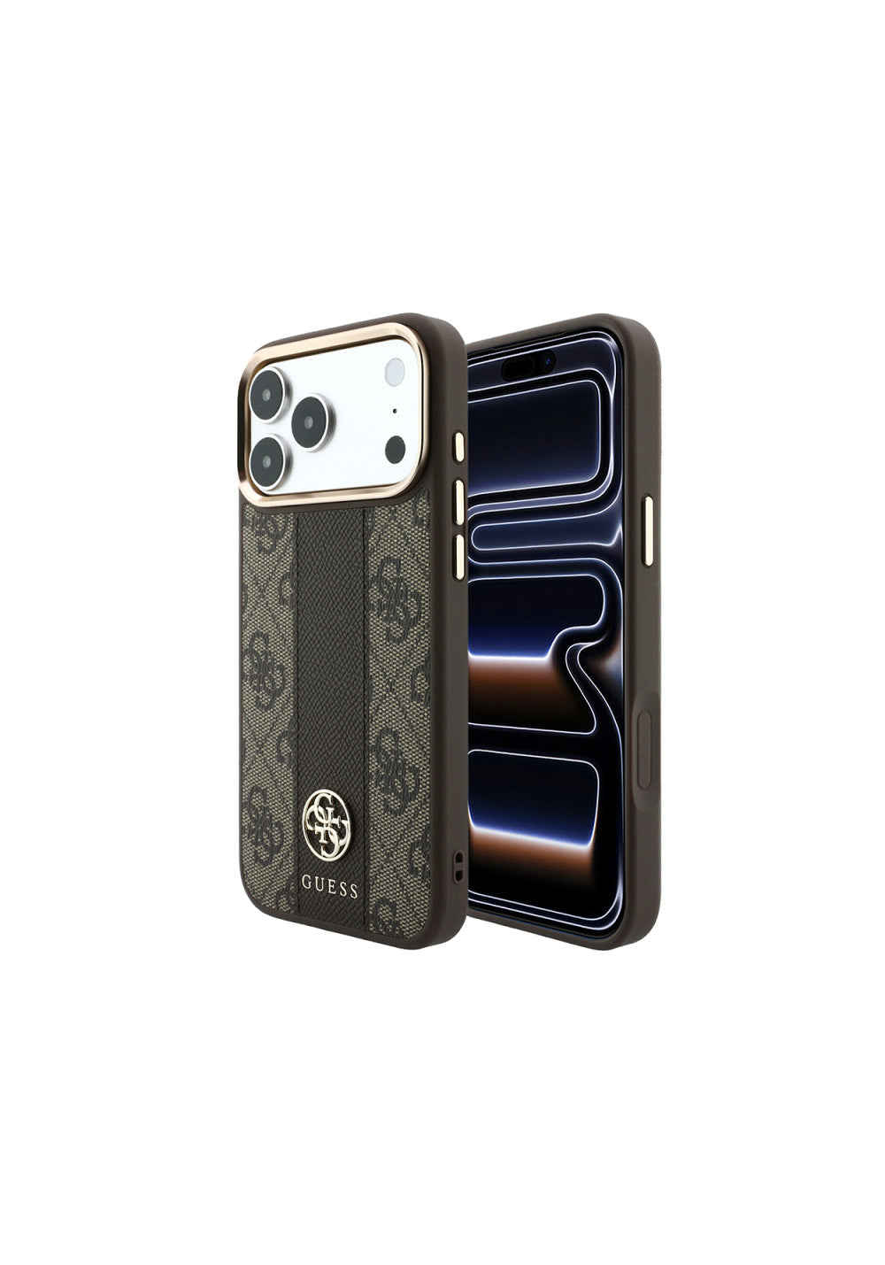 Guess Deri 4G Desenli Şeritli Yazı Logolu – iPhone 18 Pro Kılıfı