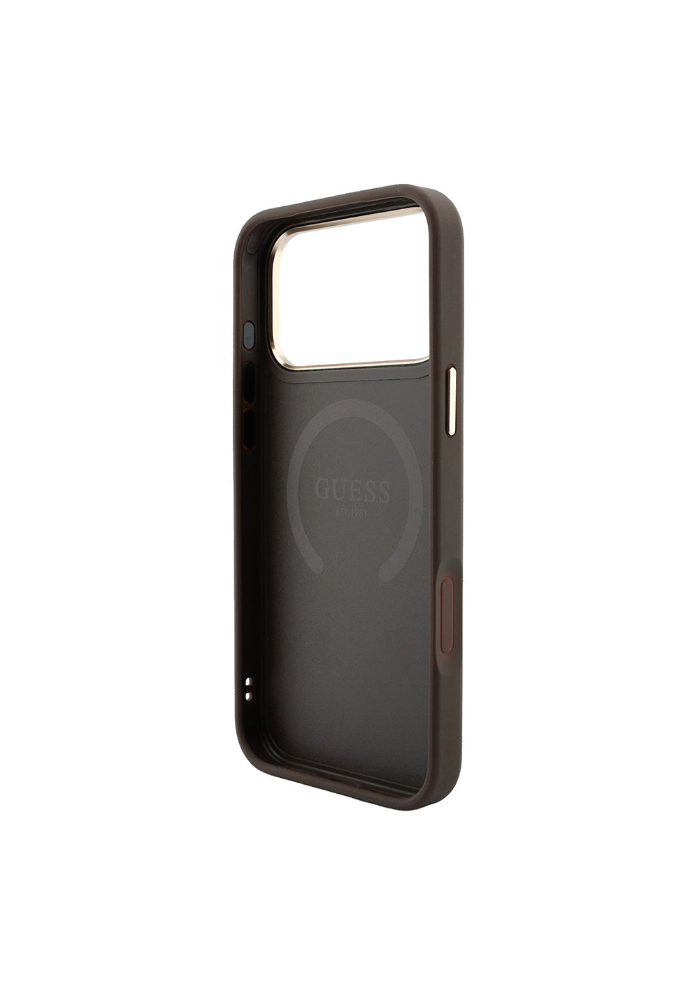 Guess Deri 4G Desenli Şeritli Yazı Logolu – iPhone 18 Pro Kılıfı
