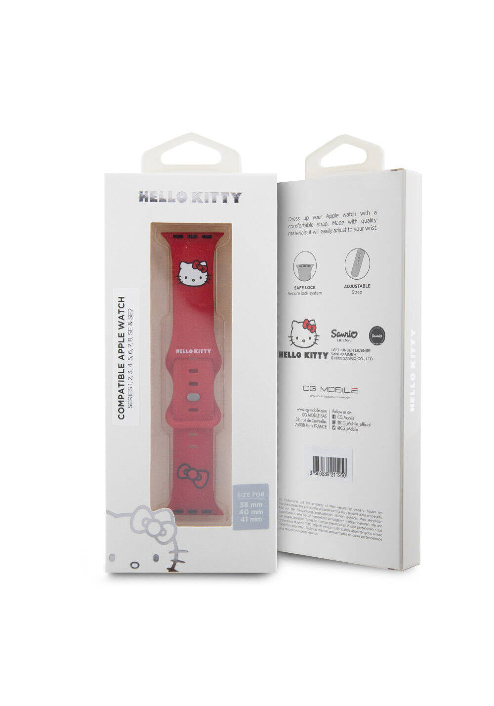 Hello Kitty Kitty Head & Bow Yazı ve Fiyonk Desenli Kordon – Apple Watch 38/40/41 mm