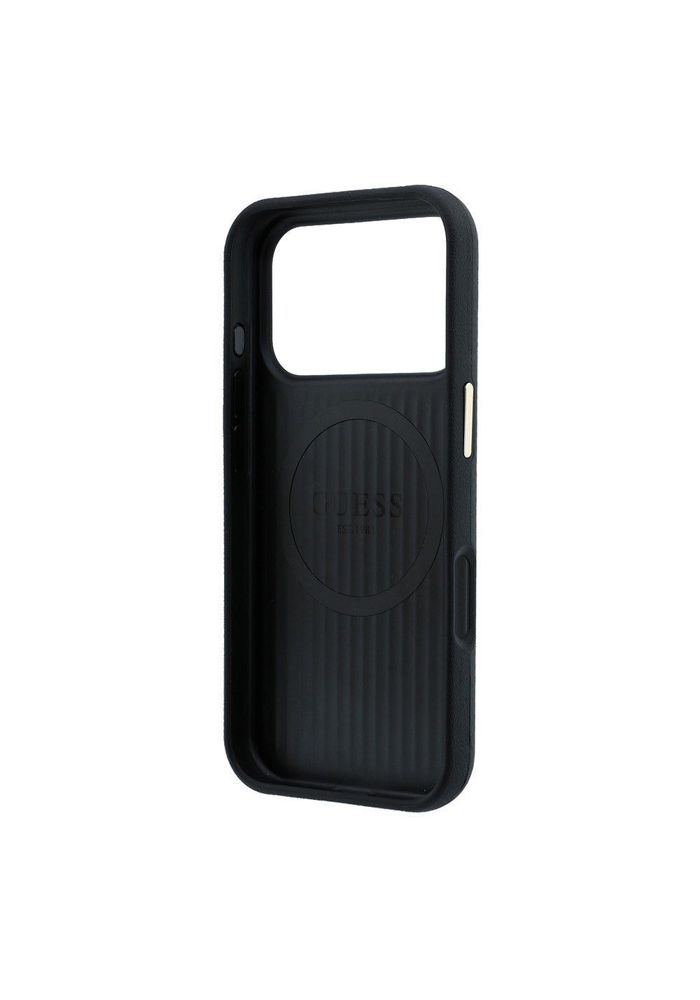Guess PU Metal Üçgen Logolu Karbon Fiber Kevlar – iPhone 18 Pro Kılıfı