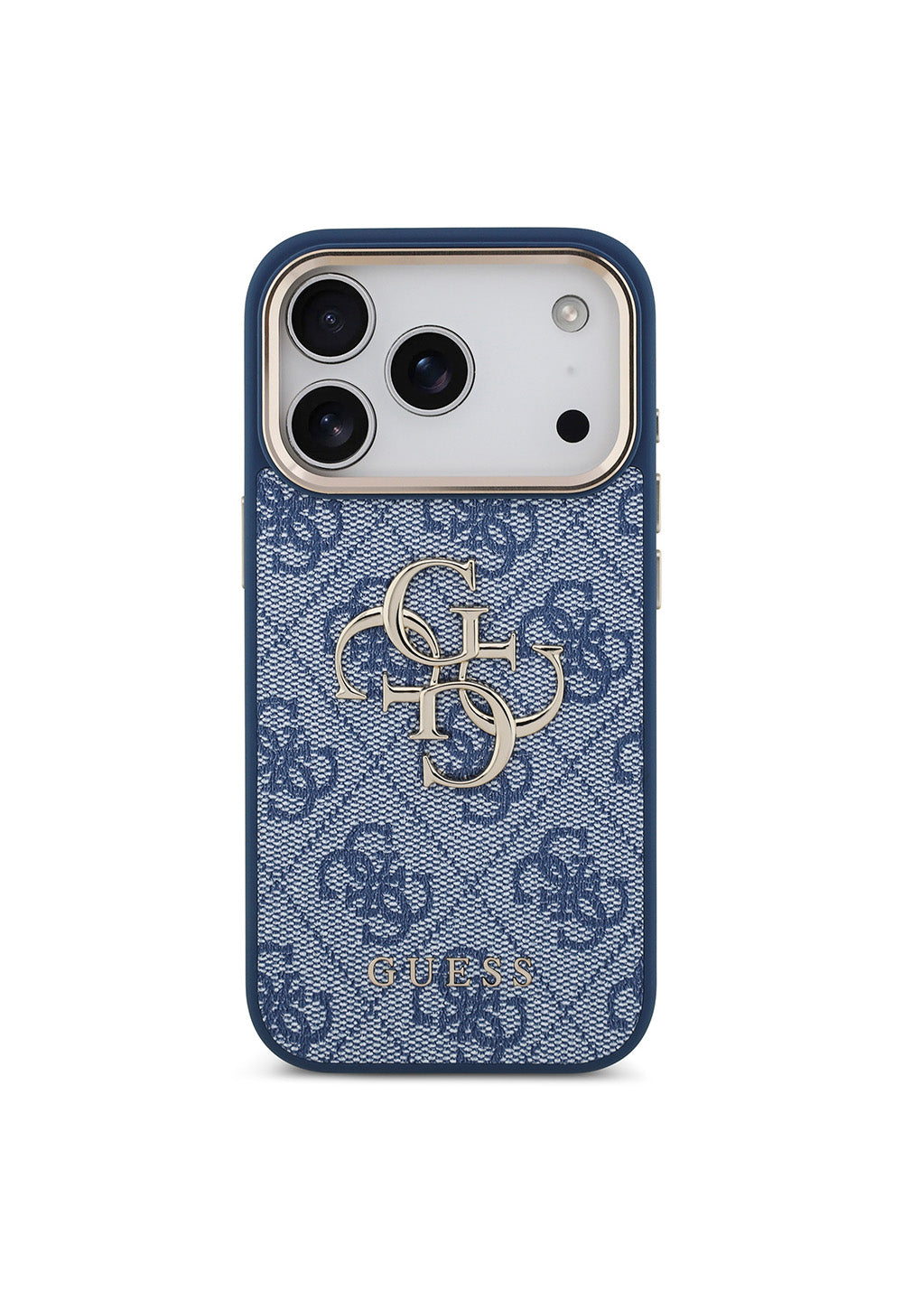 Guess Gold Metal Kamera Çerçeveli 4G Desenli Metal Büyük 4G ve Yazı Logolu – iPhone 18 Pro Kılıfı