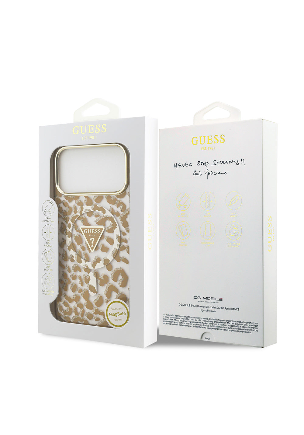Guess Üçgen Logolu Simli Leopar Desenli – iPhone 18 Pro Max Kılıfı