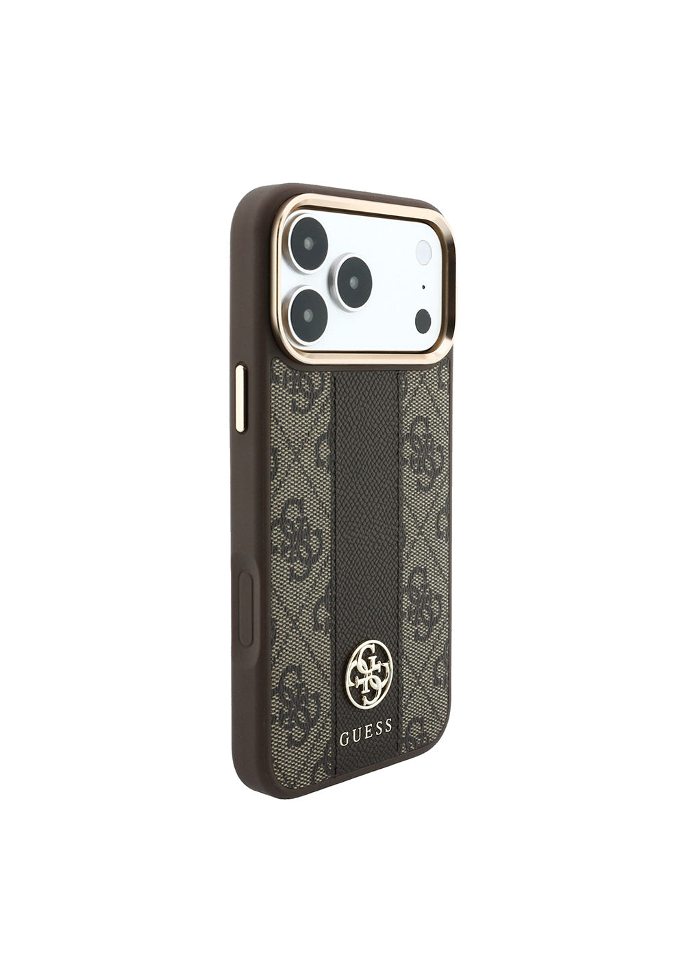 Guess Deri 4G Desenli Şeritli Yazı Logolu – iPhone 18 Pro Max Kılıfı