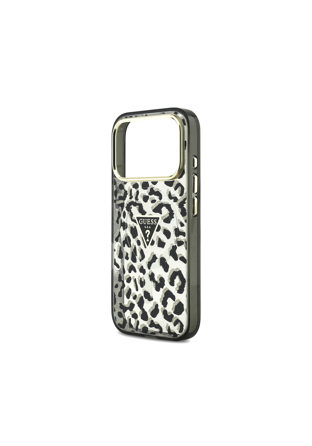 Guess Üçgen Logolu Simli Leopar Desenli – iPhone 18 Pro Kılıfı