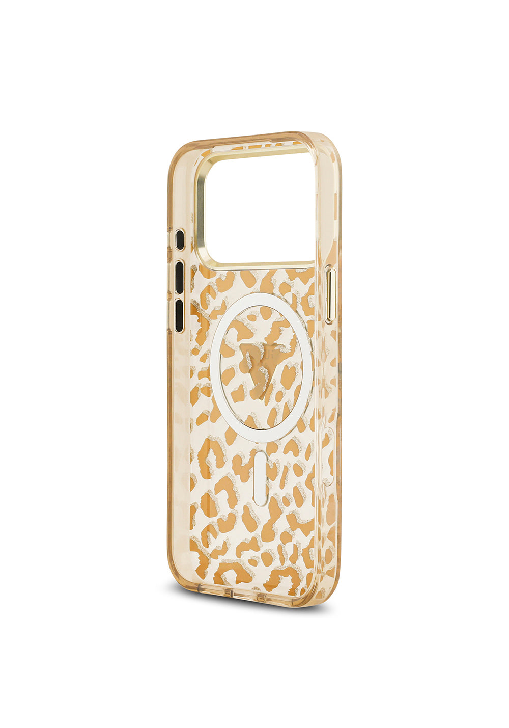 Guess Üçgen Logolu Simli Leopar Desenli – iPhone 18 Pro Kılıfı
