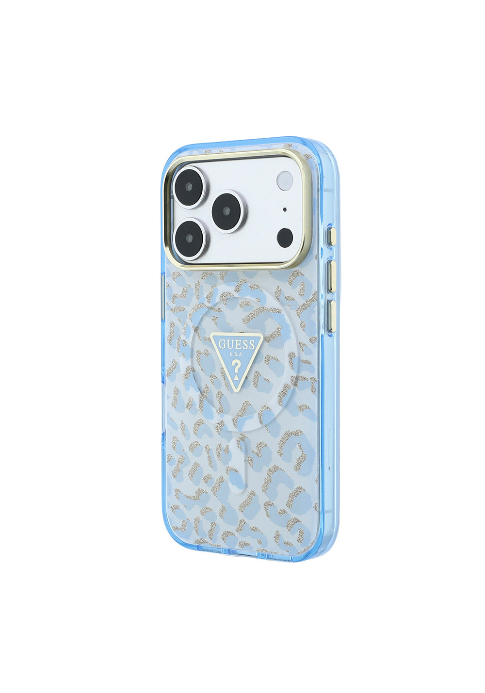 Guess Üçgen Logolu Simli Leopar Desenli – iPhone 18 Pro Max Kılıfı