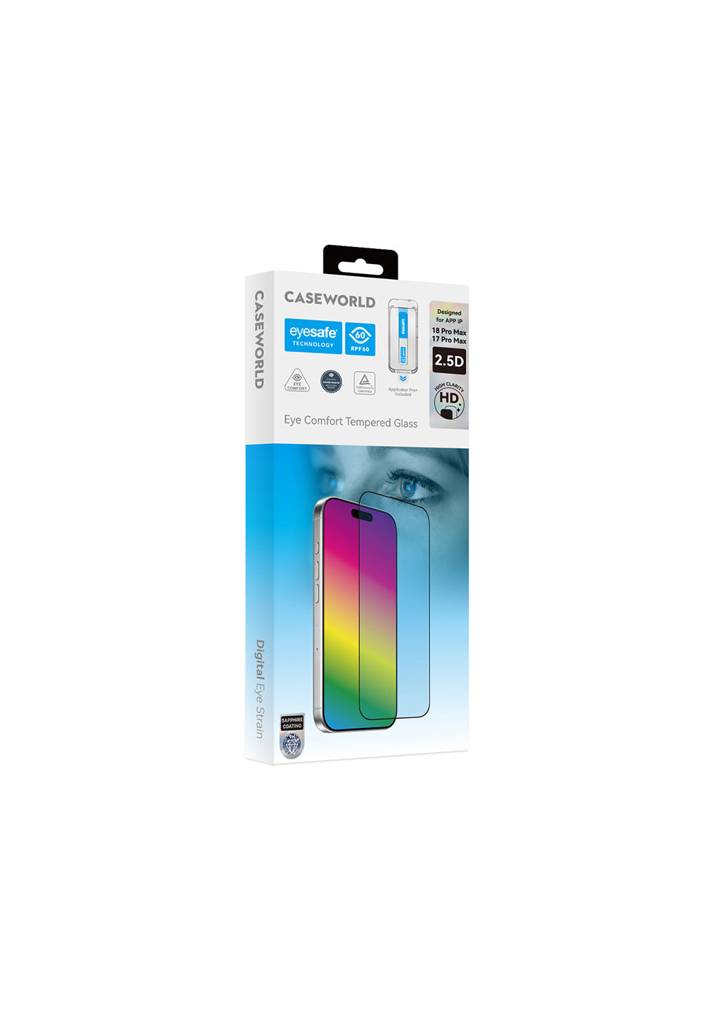 CaseWorld Applicator Eyesafe 0,33 mm Safir – iPhone 18 Pro Max Ekran Koruyucusu