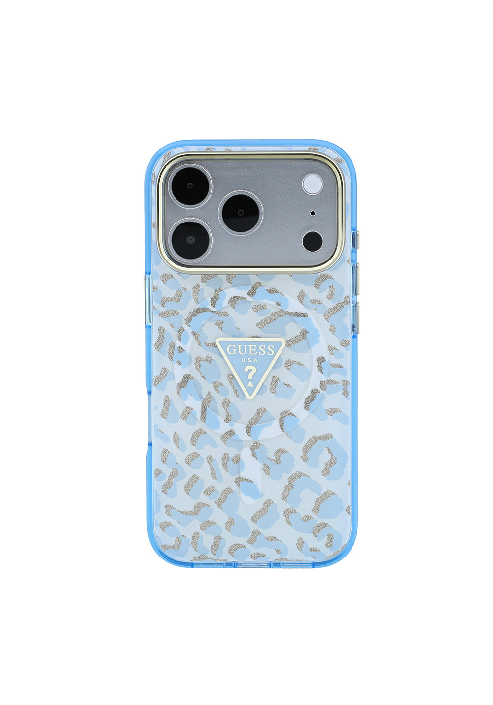 Guess Üçgen Logolu Simli Leopar Desenli – iPhone 18 Pro Kılıfı