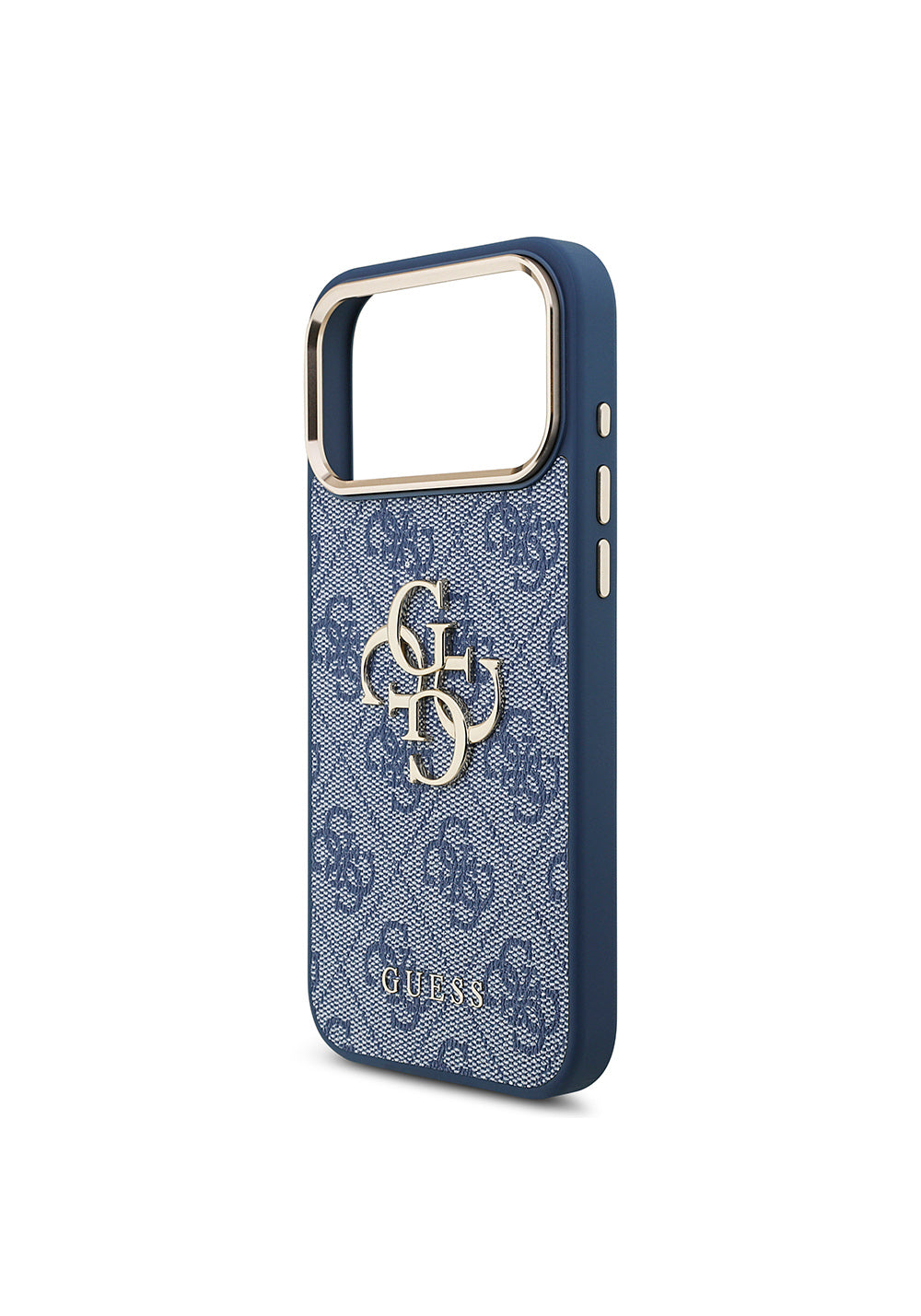 Guess Gold Metal Kamera Çerçeveli 4G Desenli Metal Büyük 4G ve Yazı Logolu – iPhone 18 Pro Max Kılıfı