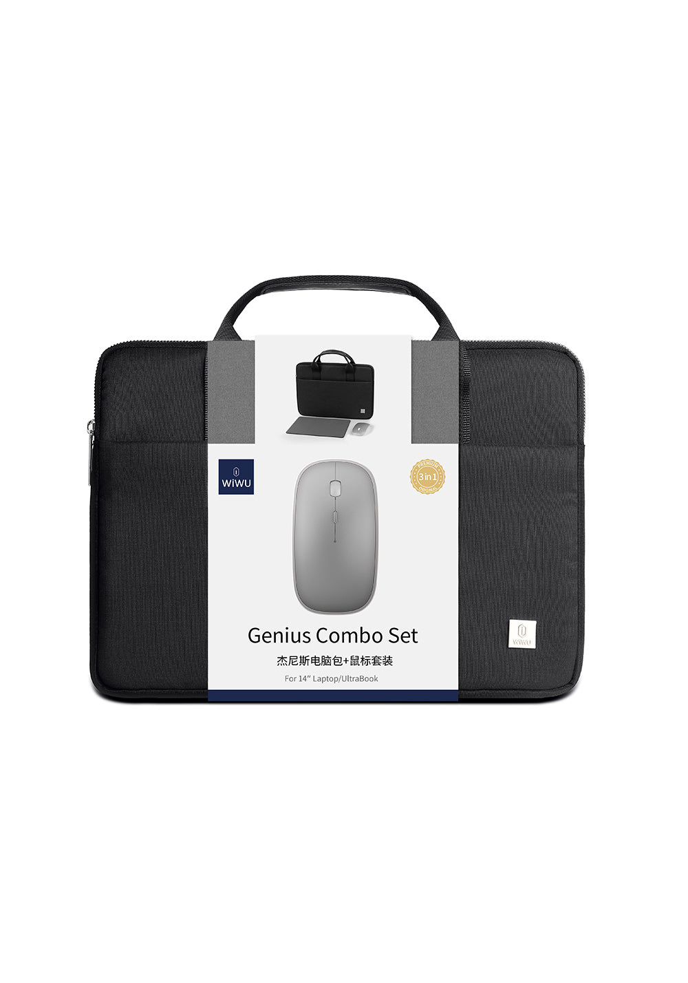 Wiwu Genius Combo – 14 inç Laptop Çantası, Mouse ve Altlık Seti