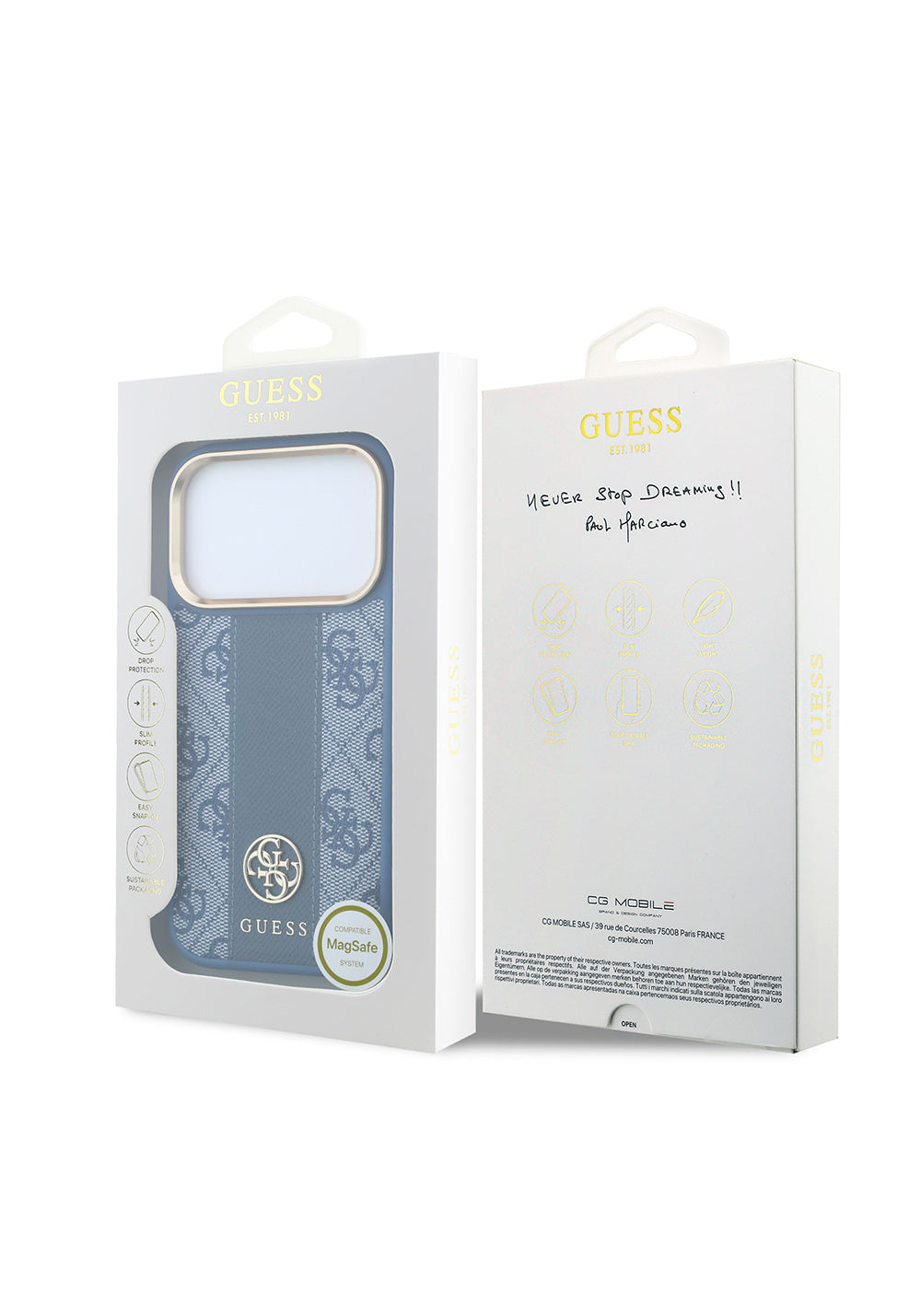 Guess Deri 4G Desenli Şeritli Yazı Logolu – iPhone 18 Pro Max Kılıfı