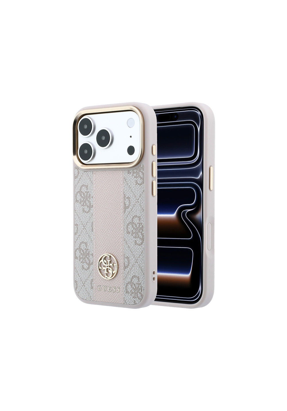 Guess Deri 4G Desenli Şeritli Yazı Logolu – iPhone 18 Pro Max Kılıfı
