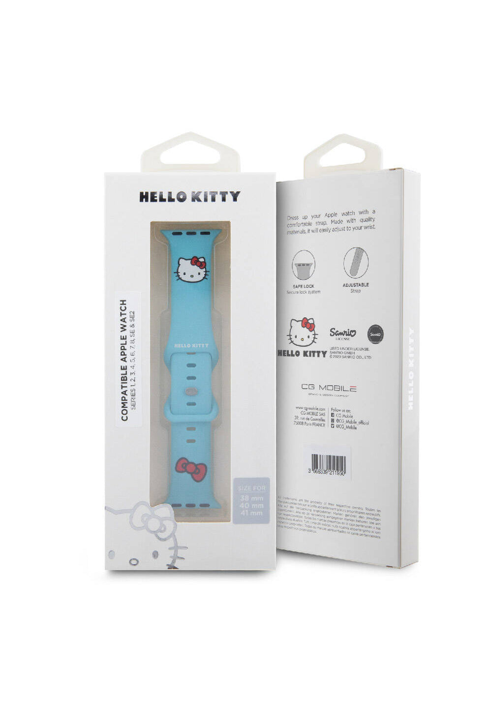 Hello Kitty Kitty Head & Bow Yazı ve Fiyonk Desenli Kordon – Apple Watch 38/40/41 mm