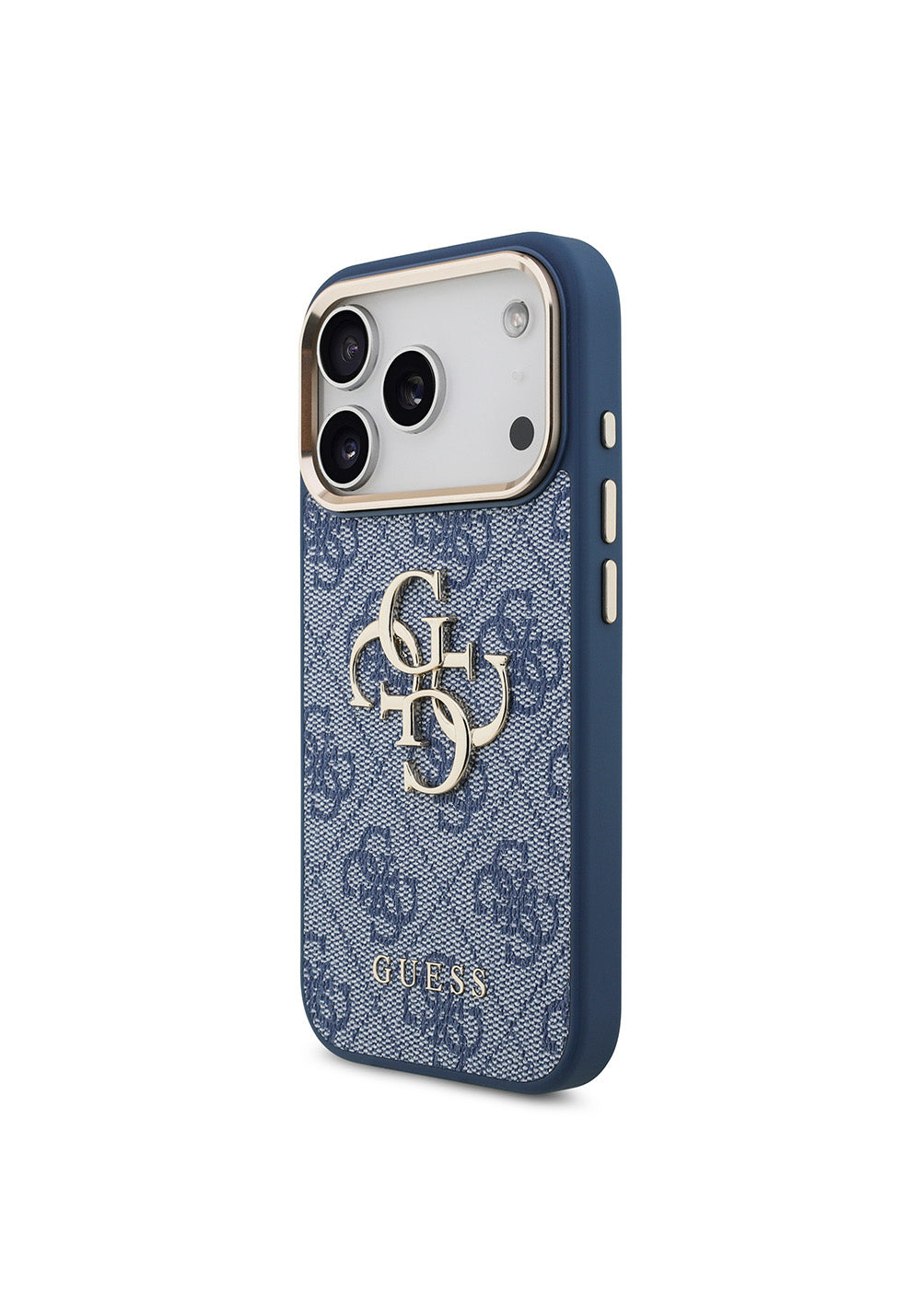 Guess Gold Metal Kamera Çerçeveli 4G Desenli Metal Büyük 4G ve Yazı Logolu – iPhone 18 Pro Kılıfı