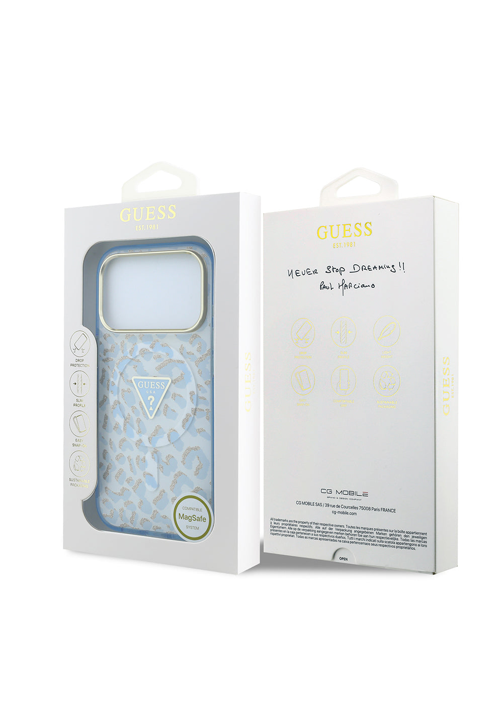 Guess Üçgen Logolu Simli Leopar Desenli – iPhone 18 Pro Kılıfı