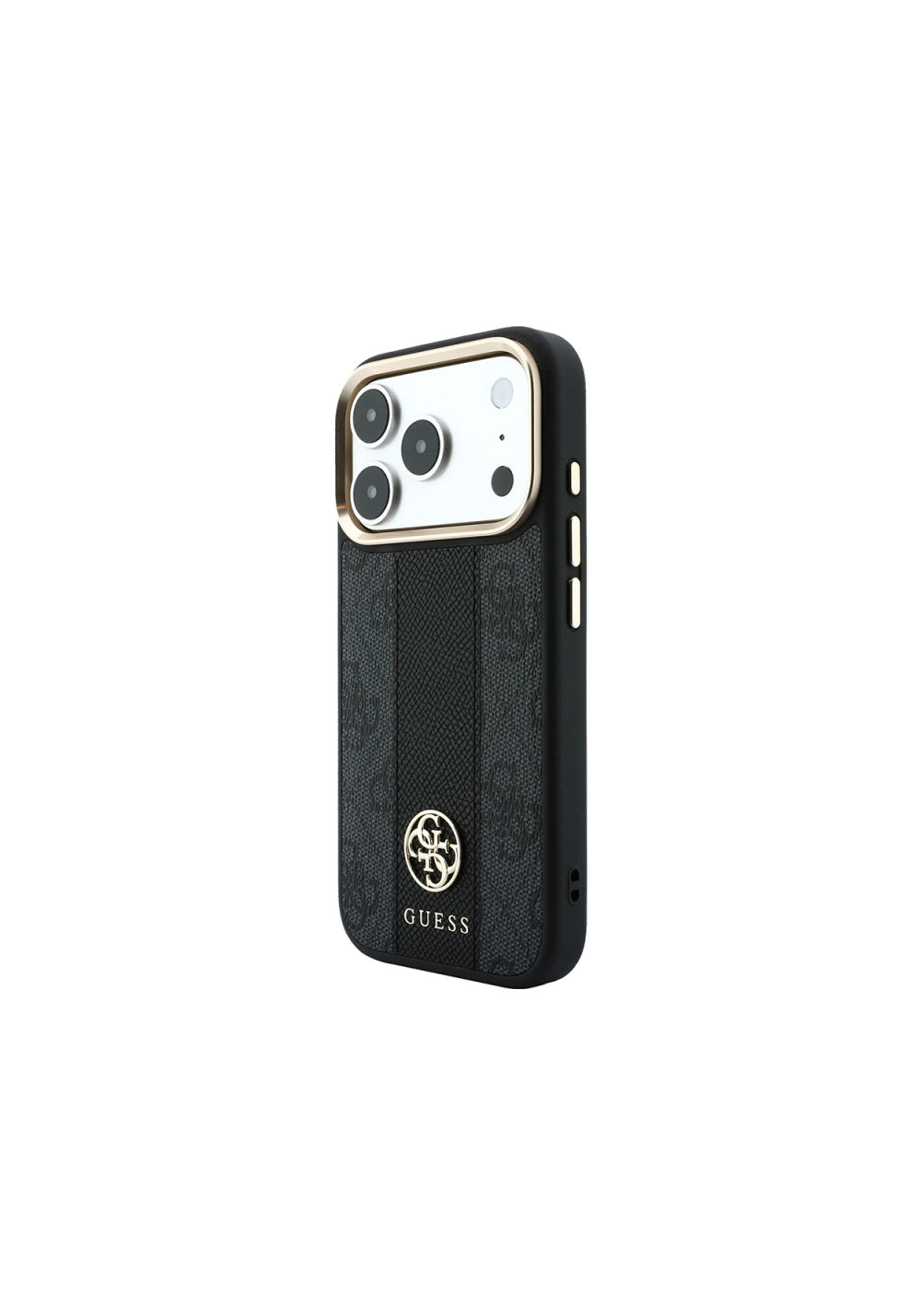 Guess Deri 4G Desenli Şeritli Yazı Logolu – iPhone 18 Pro Max Kılıfı