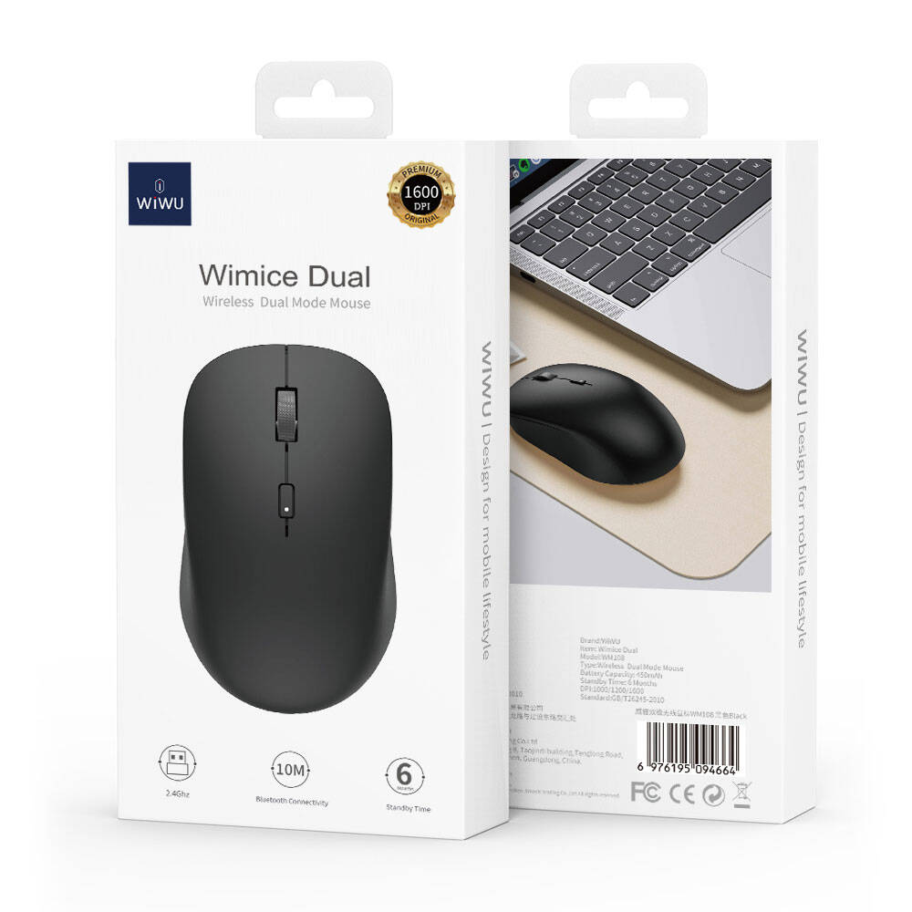 Wiwu WM108 Wimice – 1600 DPI Bluetooth ve 2,4 GHz Mouse