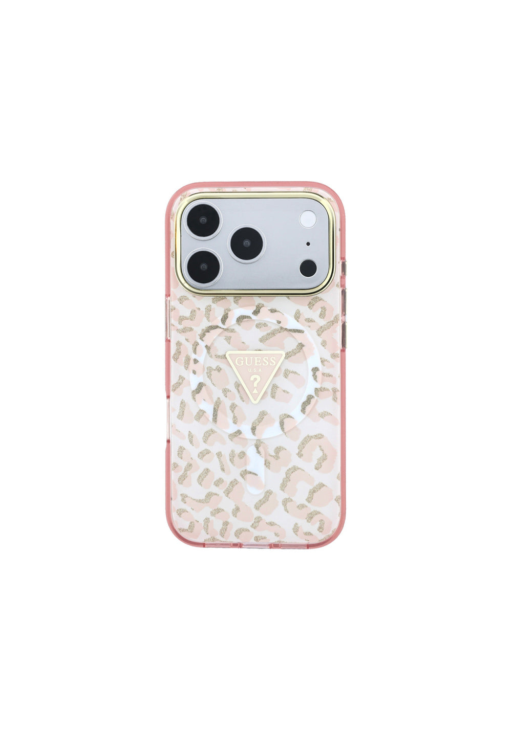 Guess Üçgen Logolu Simli Leopar Desenli – iPhone 18 Pro Kılıfı