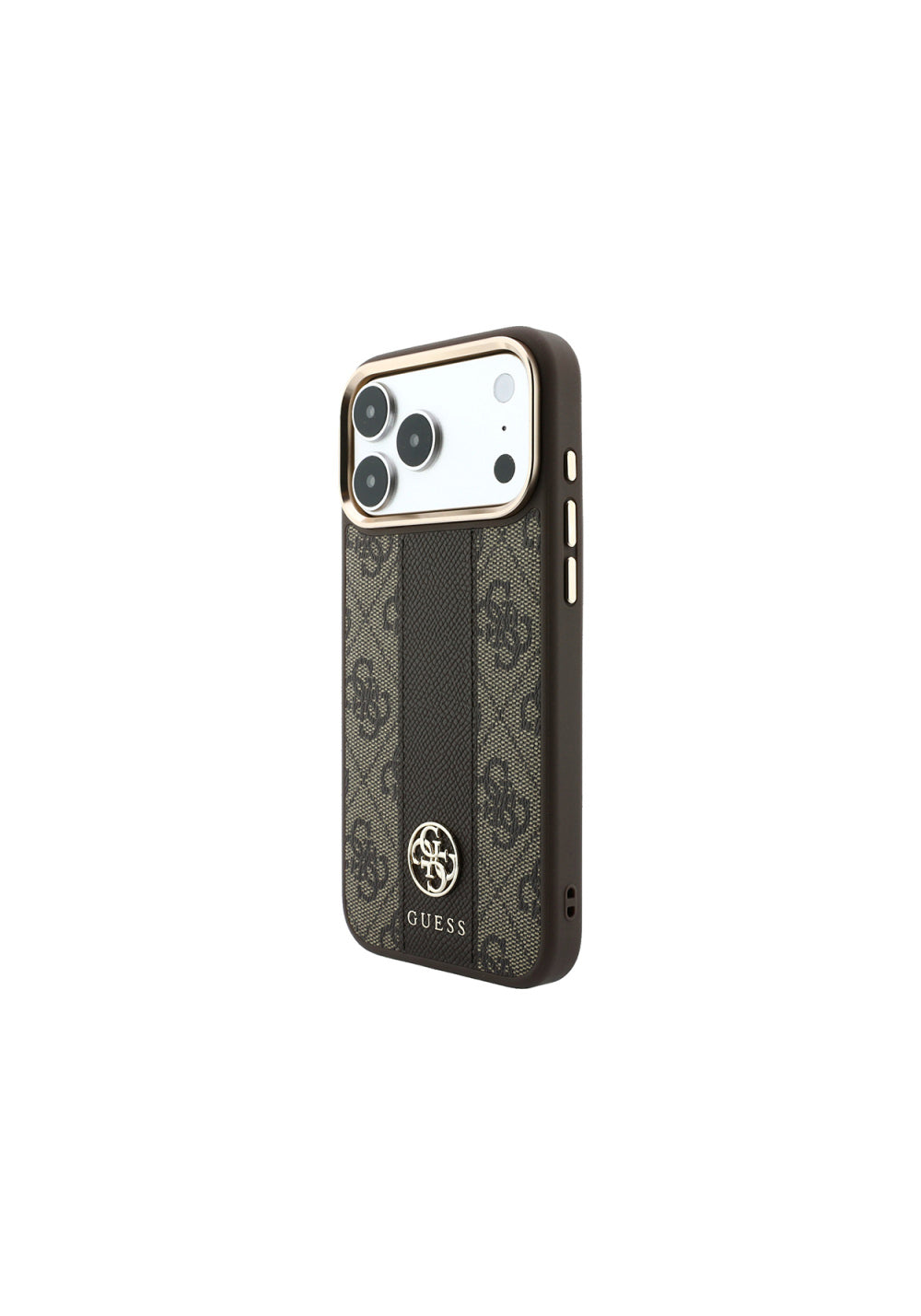 Guess Deri 4G Desenli Şeritli Yazı Logolu – iPhone 18 Pro Max Kılıfı