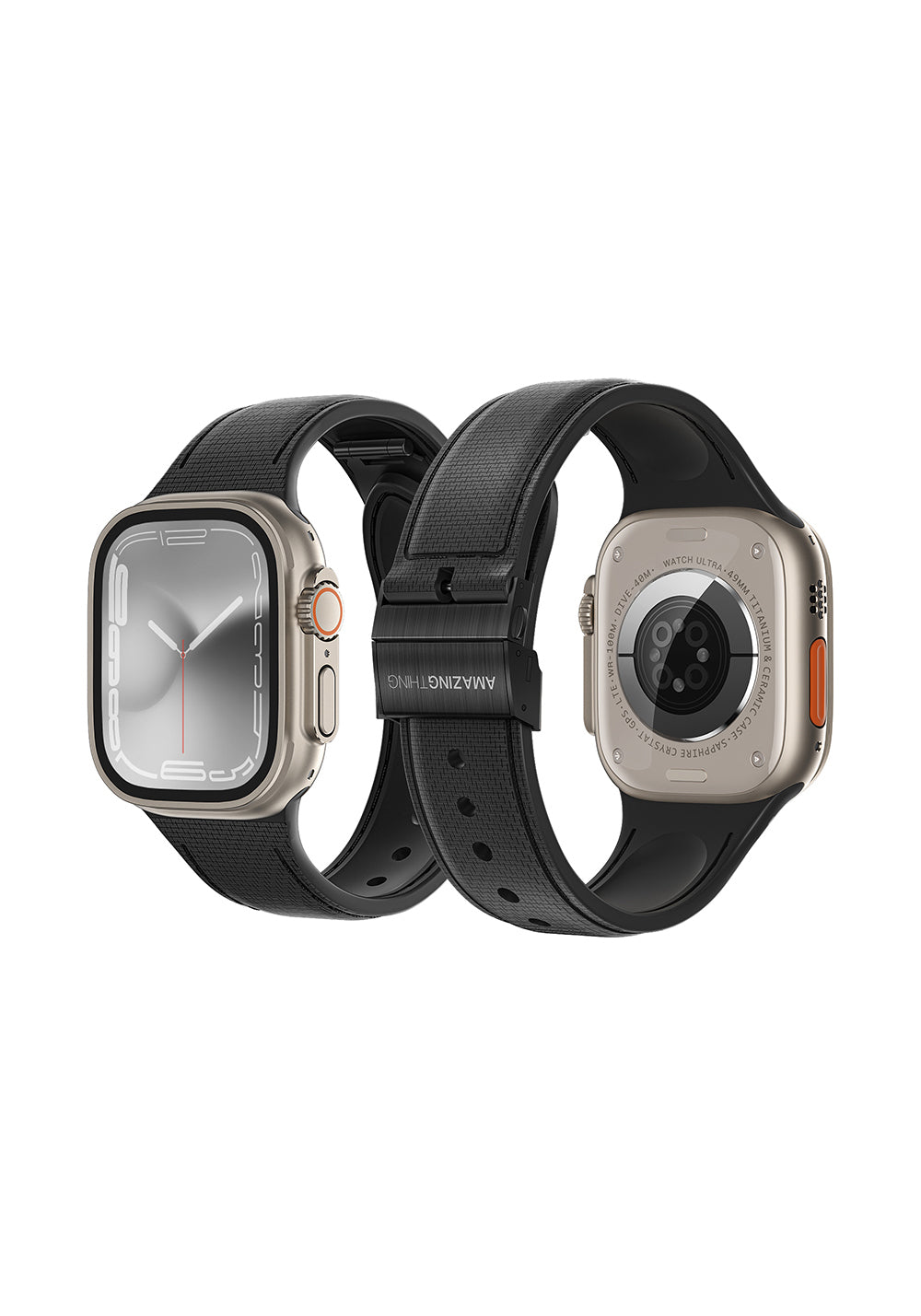 Amazingthing Titan Swift Deri Dokulu Silikon Kordon – Apple Watch 45/46/49 mm