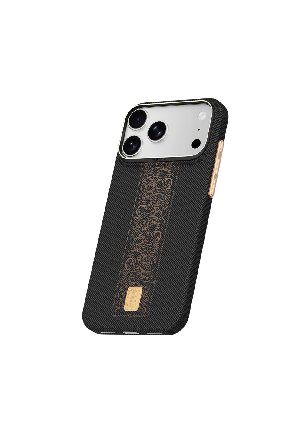 Raptic Aramid Skin Rise 24 Ayar Altın Kaplamalı Karbon – iPhone 18 Pro Kılıfı