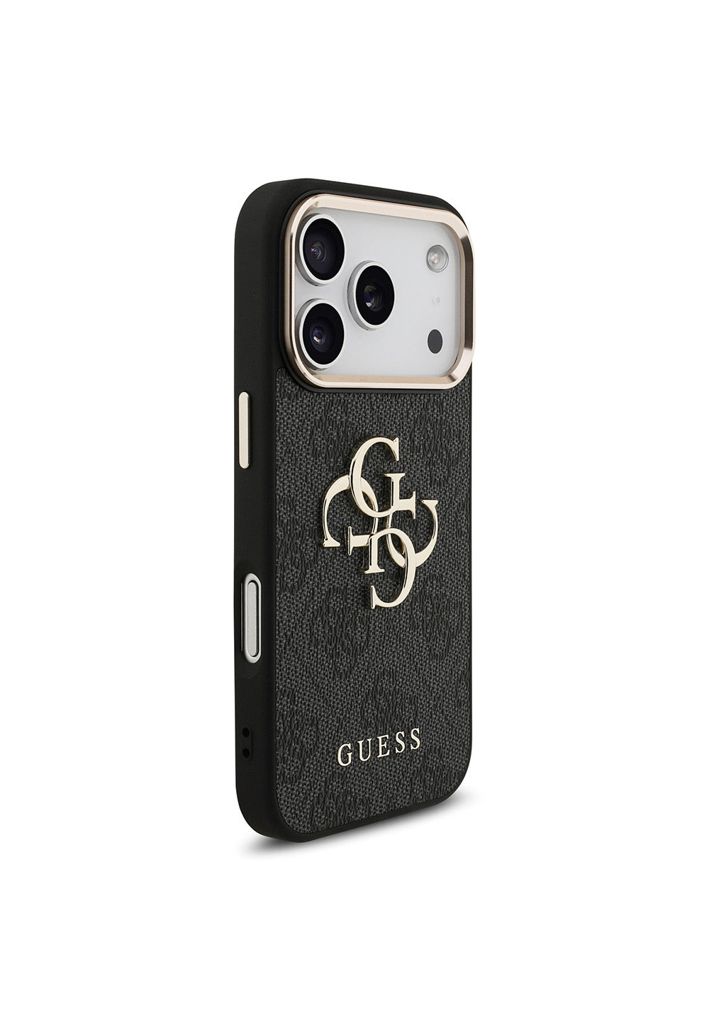 Guess Gold Metal Kamera Çerçeveli 4G Desenli Metal Büyük 4G ve Yazı Logolu – iPhone 18 Pro Kılıfı