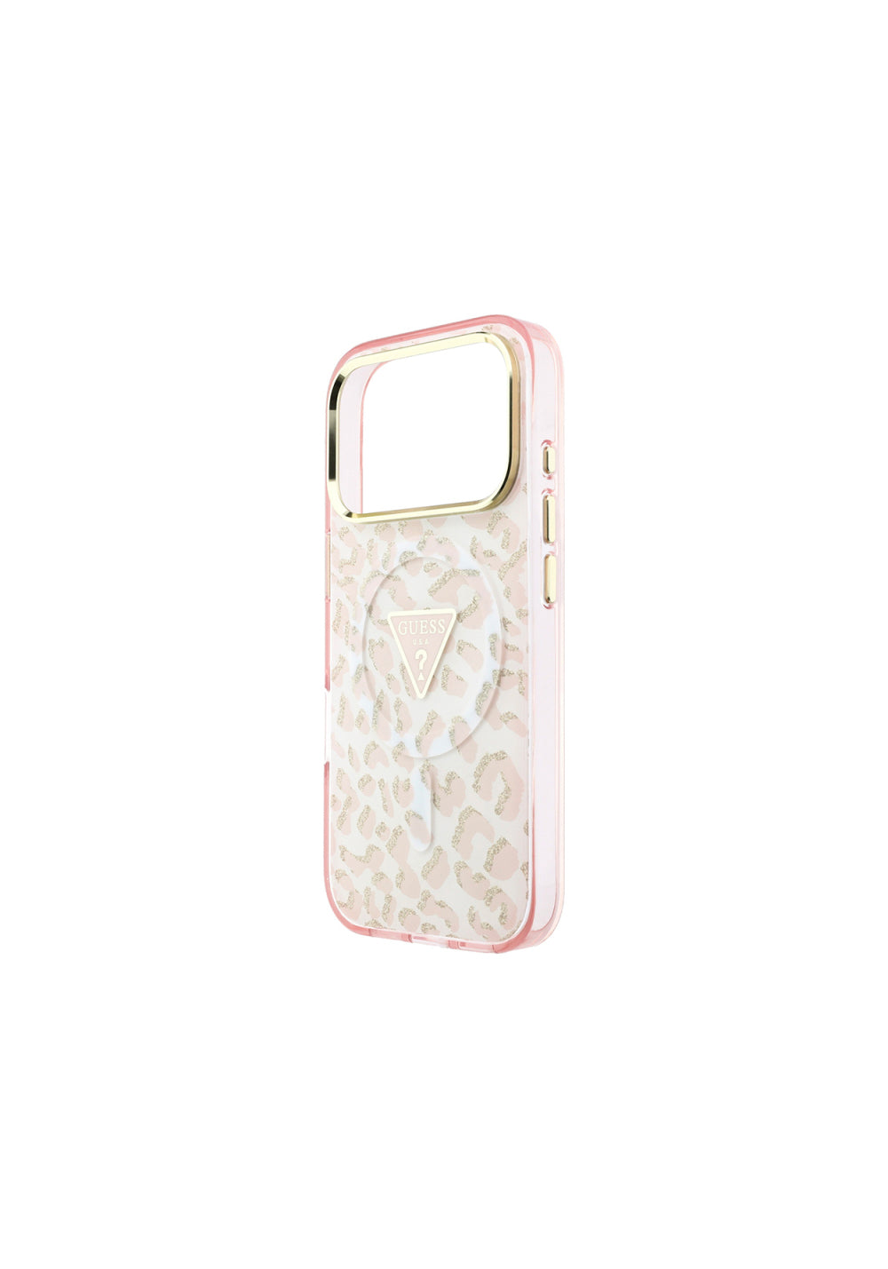 Guess Üçgen Logolu Simli Leopar Desenli – iPhone 18 Pro Kılıfı