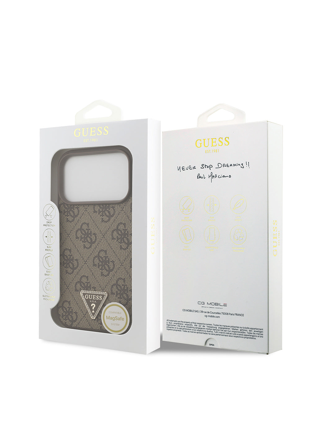 Guess Strass 4G Üçgen Logolu – iPhone 18 Pro Kılıfı