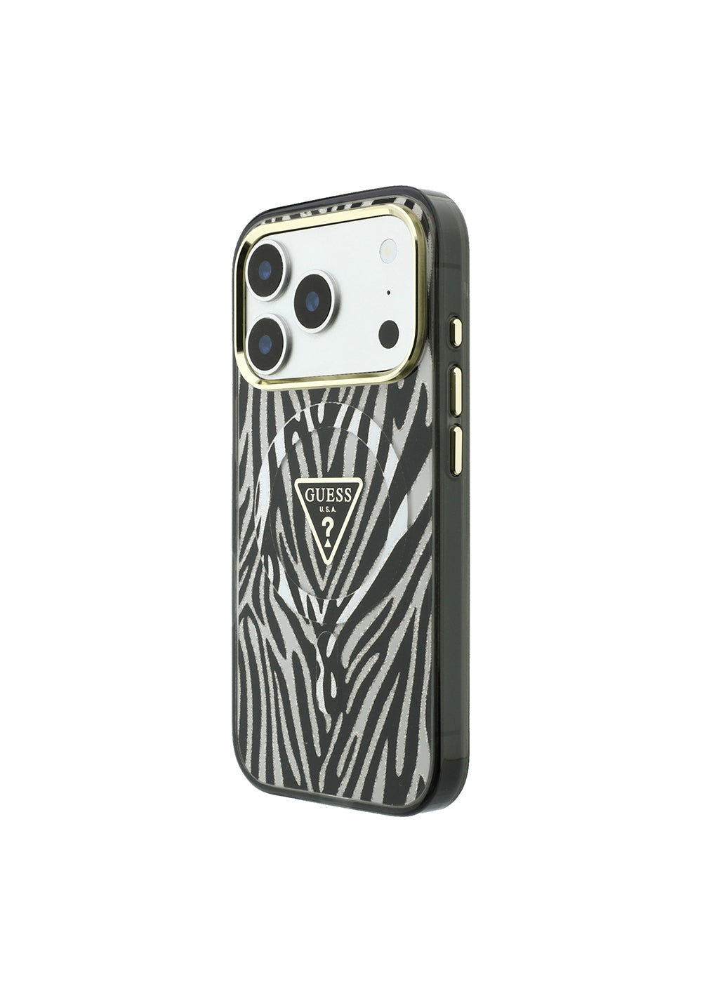Guess Üçgen Logolu Zebra Desenli Silikon – iPhone 18 Pro Max Kılıfı