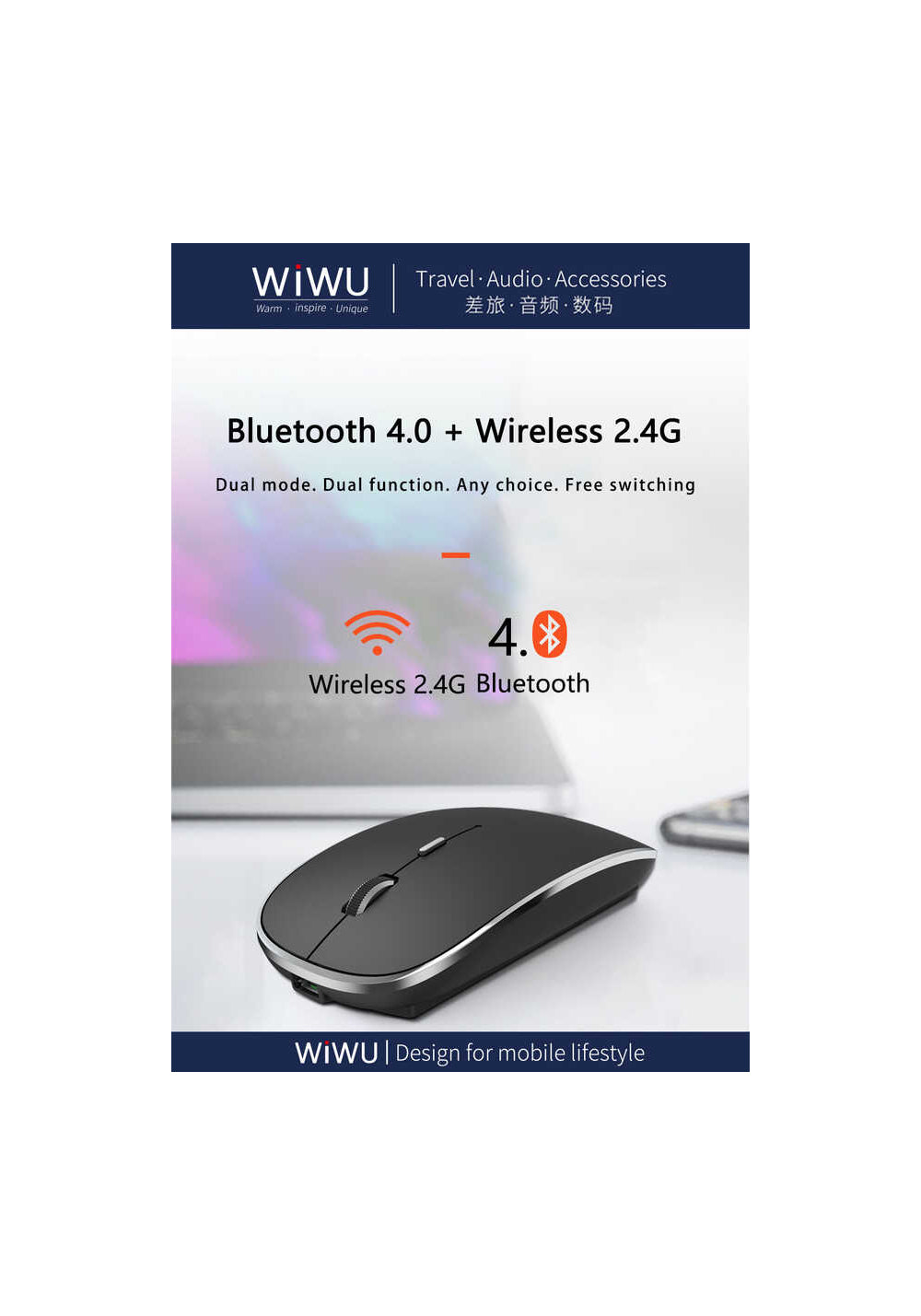 Wiwu WM101 Wimice Dual – 1600 DPI Bluetooth ve 2,4 GHz Mouse