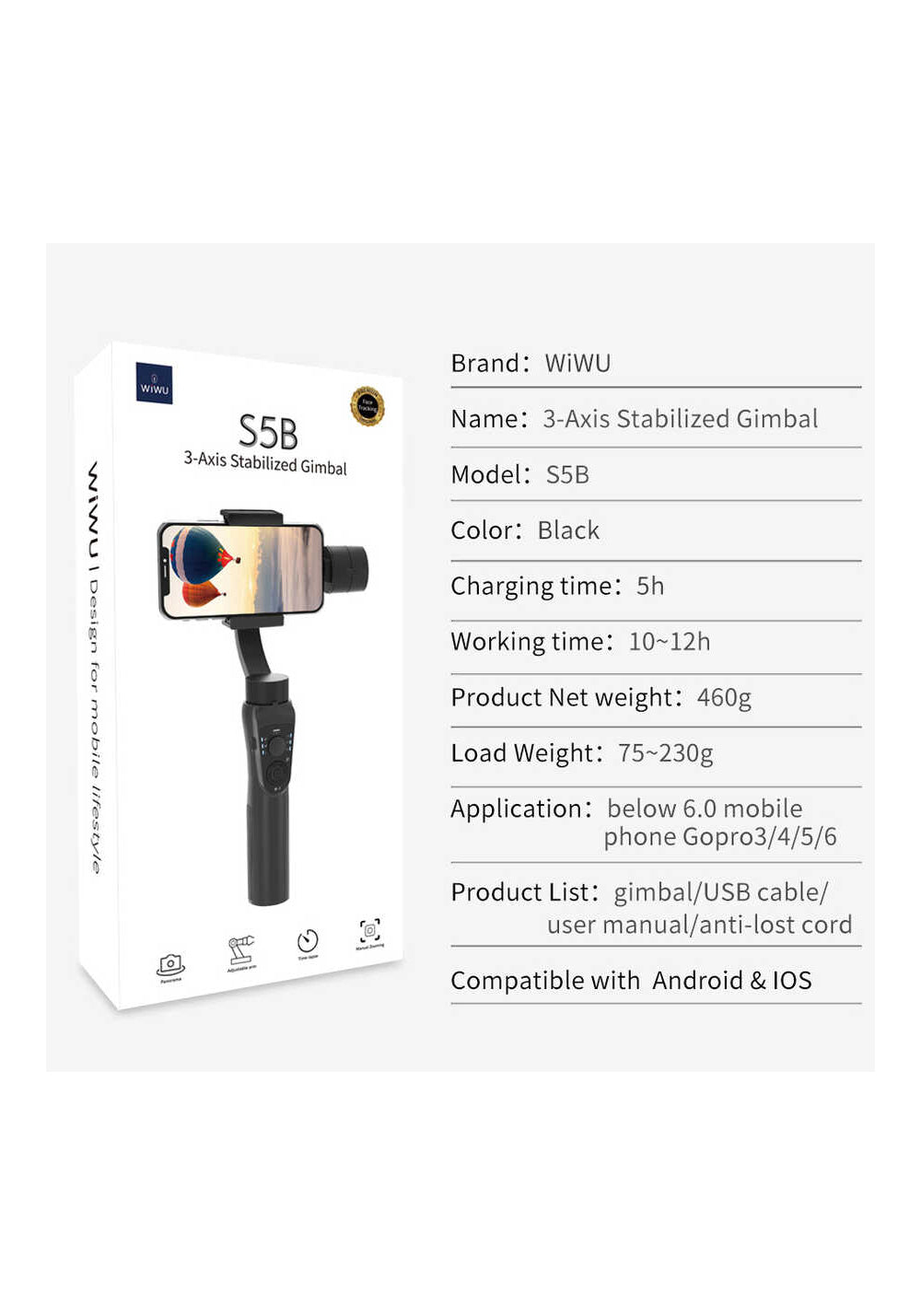 Wiwu S5B – 3 Eksenli Telefon Gimbalı